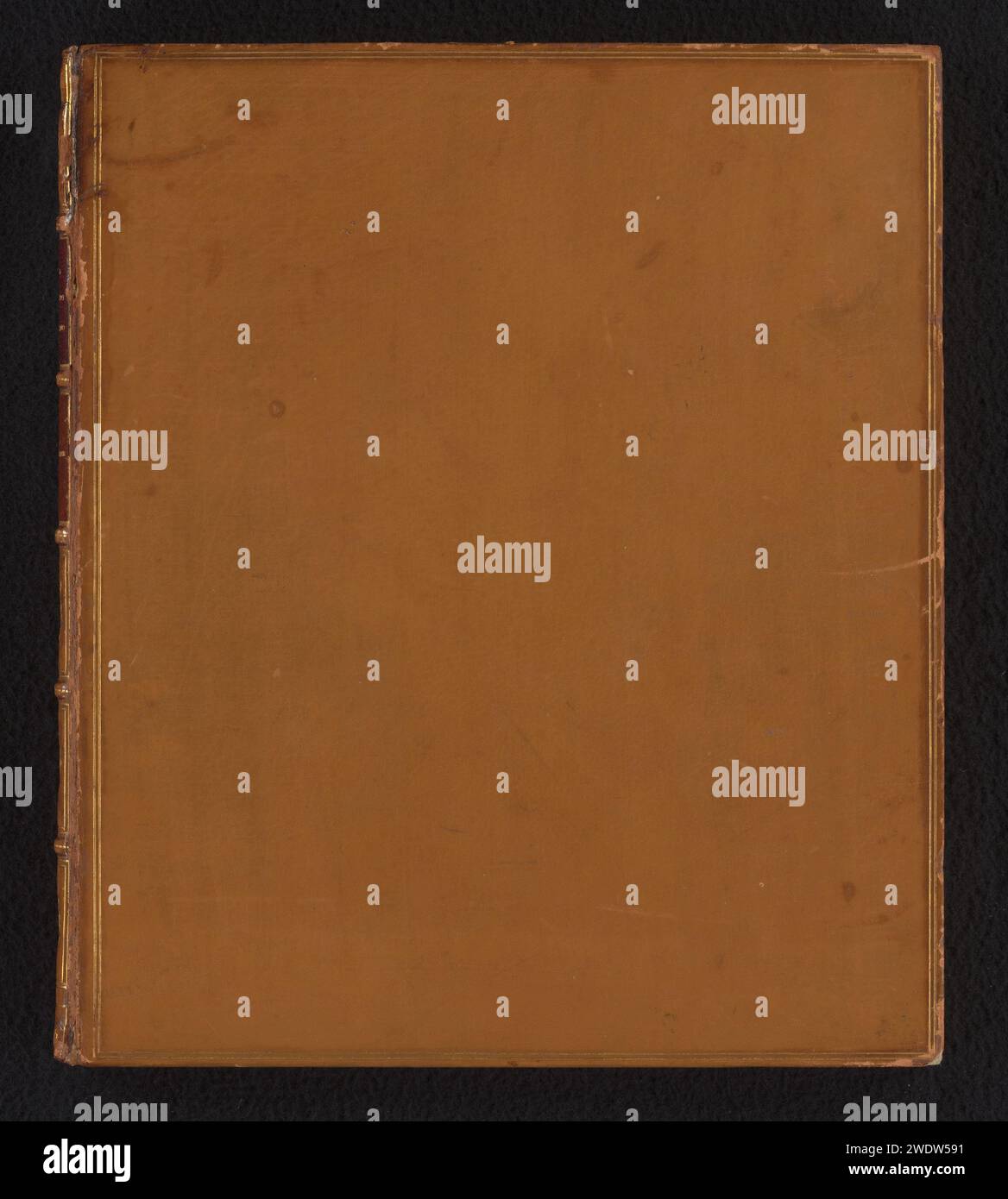 Album con rappresentazioni di lettere ornamentali dall'alfabeto decorato con figure bibliche, Johann Theodor de Bry, 1800 - 1900 album con 25 incisioni attaccate su 25 dischi. L'album contiene una serie intitolata Nova Alphati Effictio con esibizioni delle lettere dell'alfabeto decorate con figure bibliche. Sul verso delle stampe versi esplicativi in latino e tedesco. Fascia in pelle di vitello con due bract sul davanti e sul retro. Frankfurt paper. fascia: vitello (pelle). fascia: incisione a foglia oro/carta marmorizzata pettinata Foto Stock