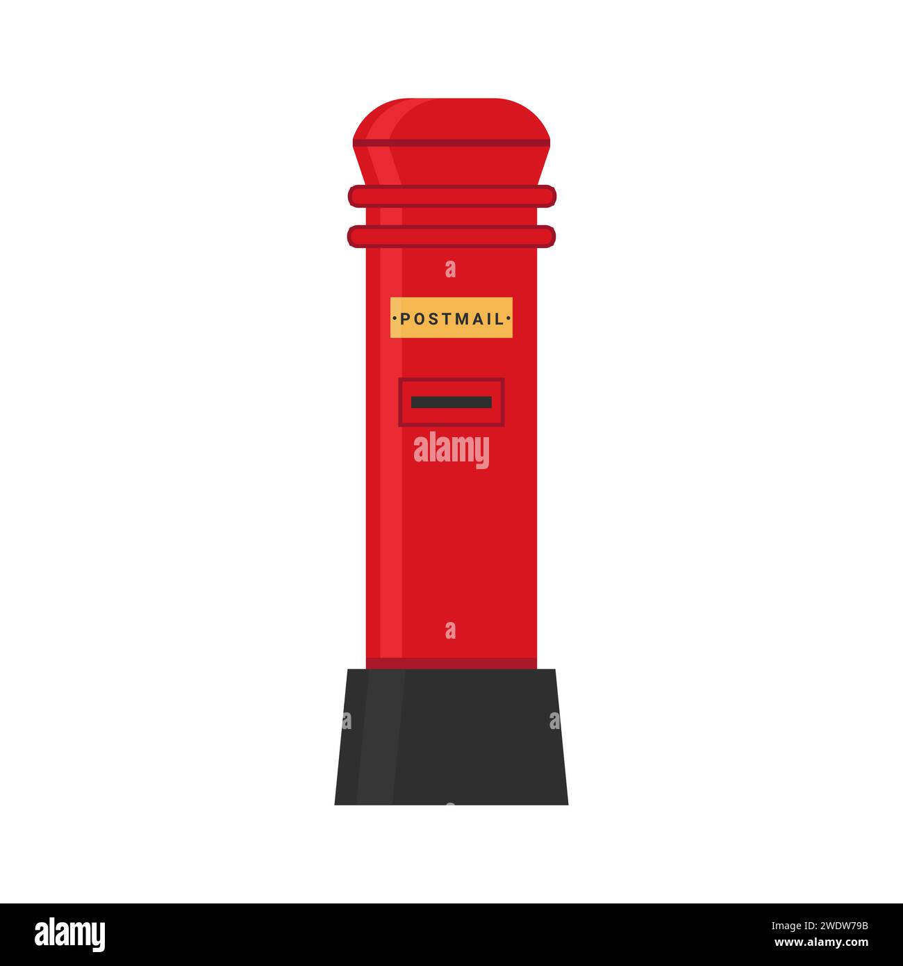 Cassetta postale Vector Flat Red, cassetta postale classica per indirizzi pubblici e privati, piastra dorata. Cassetta per lettere o stand box con slot per servizio Royal mail britannico Illustrazione Vettoriale