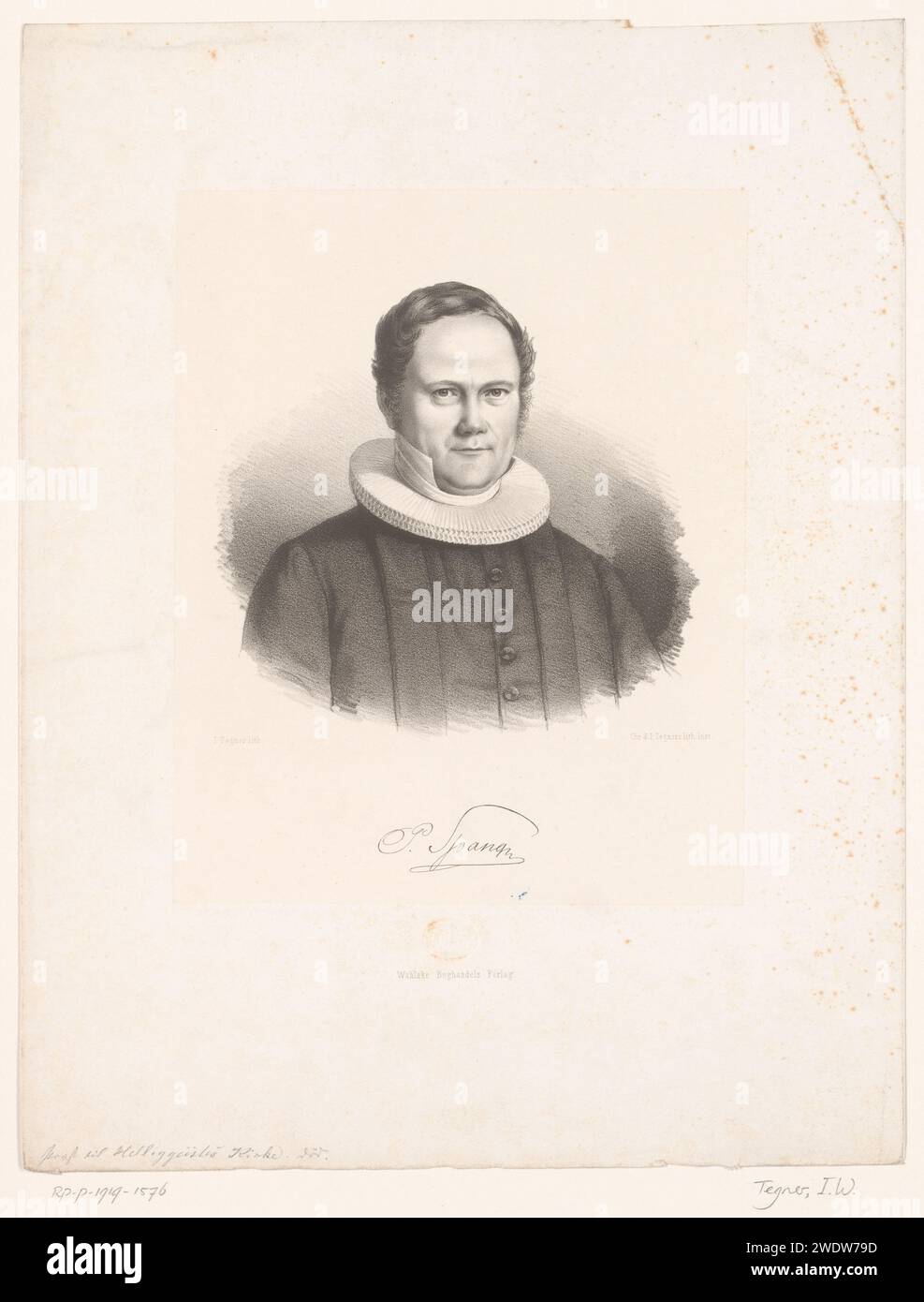 Ritratto di P. Spangen, Isaac Wilhelm Tegner, 1825 - 1893 stampa Denmark paper. persone storiche non conosciute per nome Foto Stock