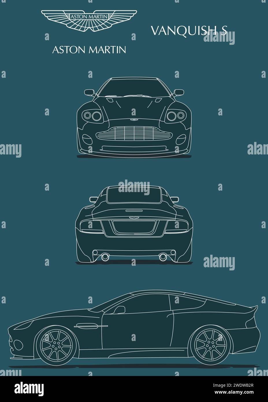2005 Aston Martin Vanquish progetto automobilistico Illustrazione Vettoriale