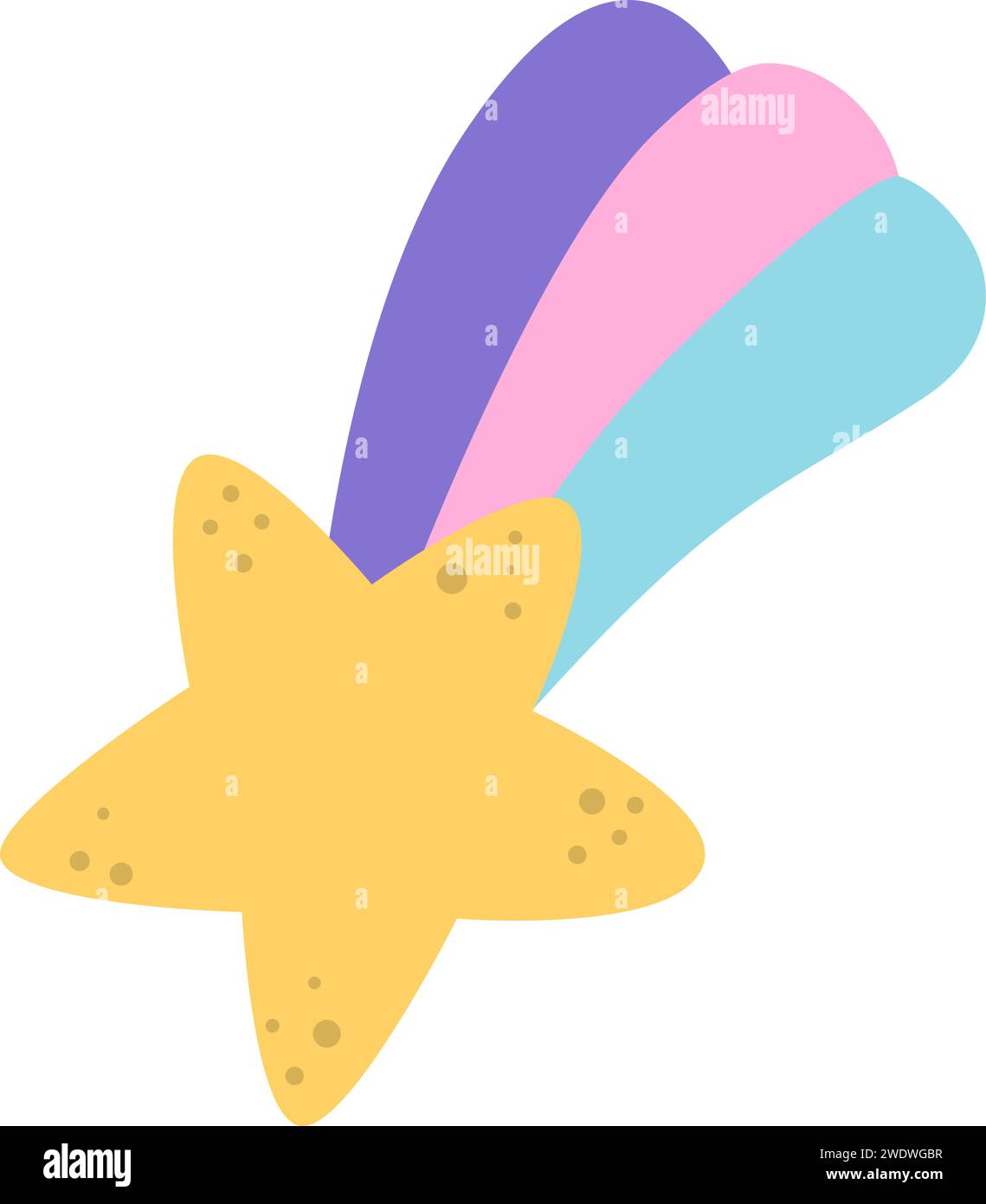 Cometa vettoriale con coda colorata arcobaleno. Illustrazione di stelle cadenti. Concetto di tesori unicorno. Decorazione magica o fiabesca per carte isolate Illustrazione Vettoriale