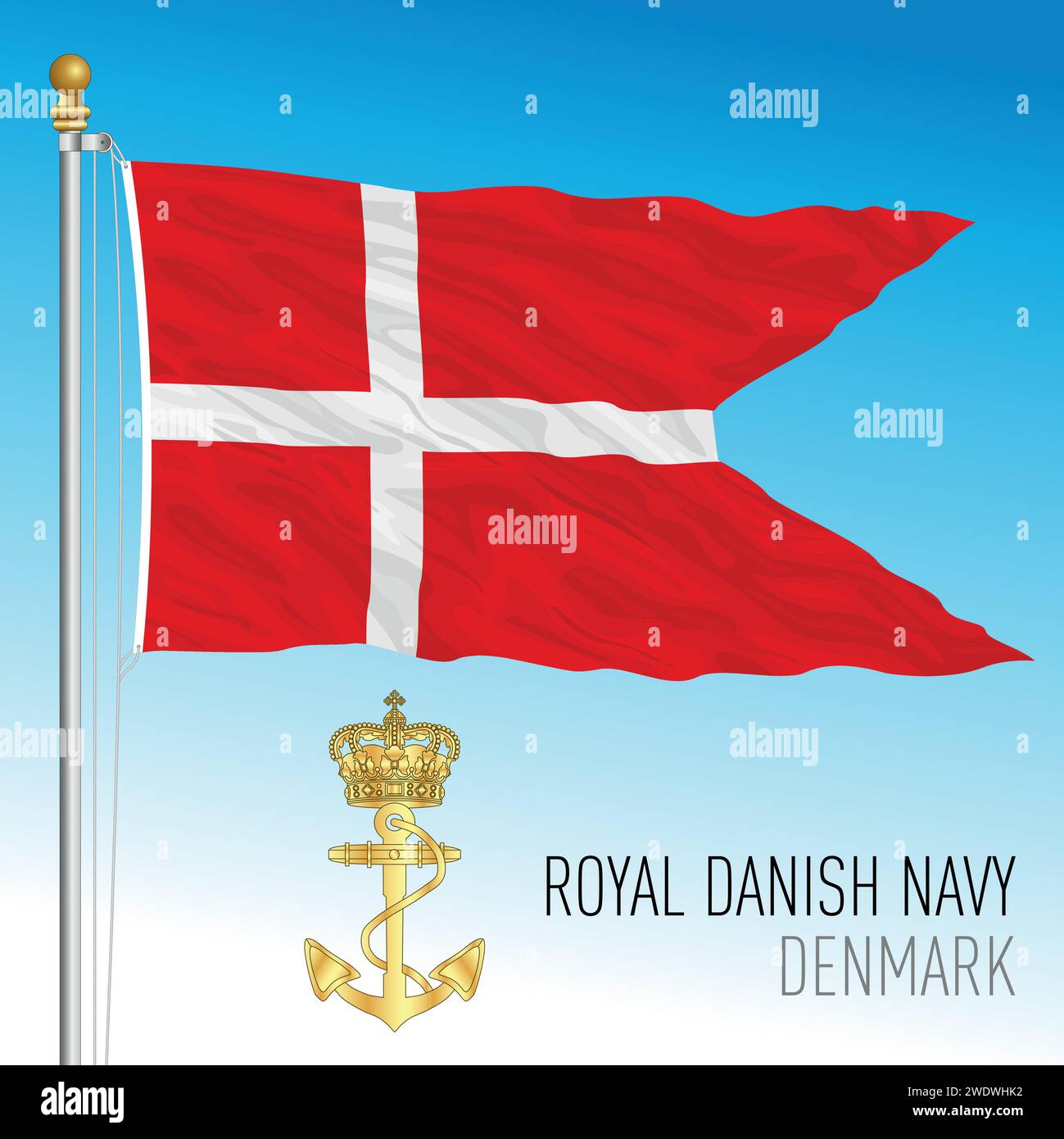 Bandiera della Royal Navy danese, Danimarca, illustrazione vettoriale Illustrazione Vettoriale