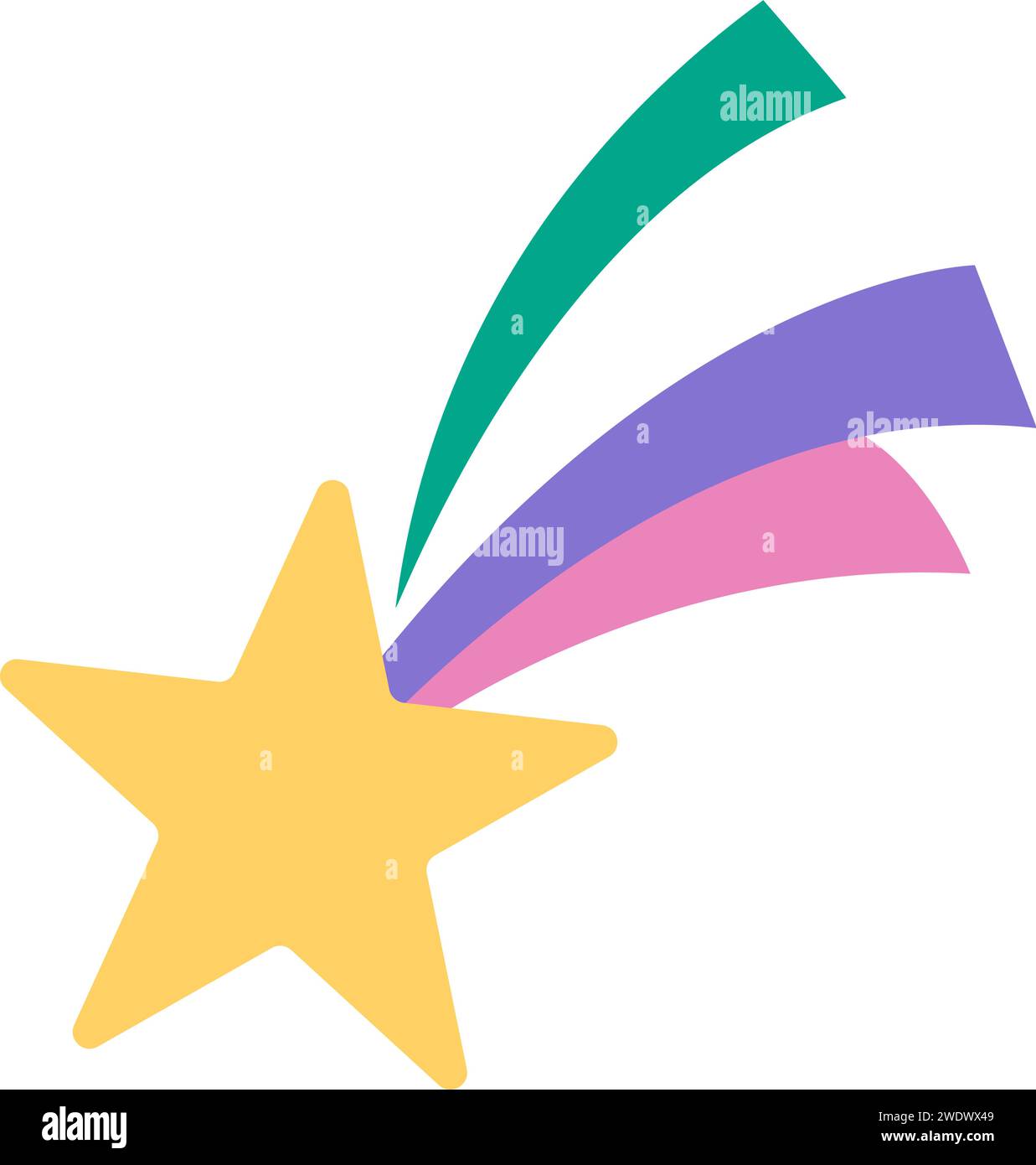 Cometa vettoriale con coda colorata arcobaleno. Illustrazione di stelle cadenti. Concetto di tesori unicorno. Decorazione magica o fiabesca per carte isolate Illustrazione Vettoriale