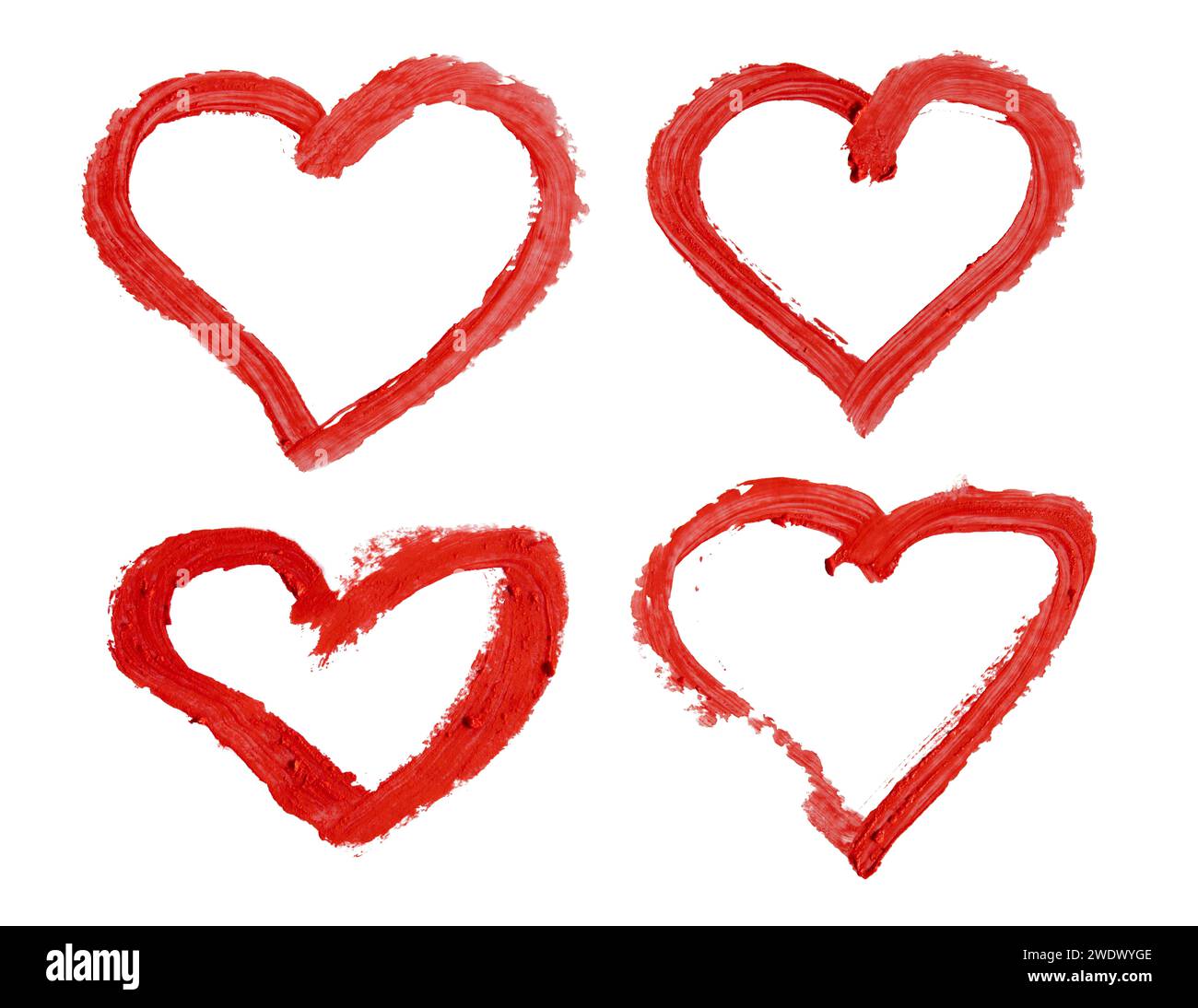 A forma di cuore dipinto con rossetto rosso su sfondo bianco con percorso di ritaglio Foto Stock