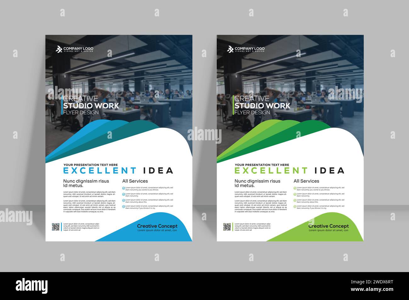Modello di opuscolo aziendale in A4. 2 colori inclusi. Adattabile a brochure, report annuale, rivista, poster, presentazione aziendale Illustrazione Vettoriale