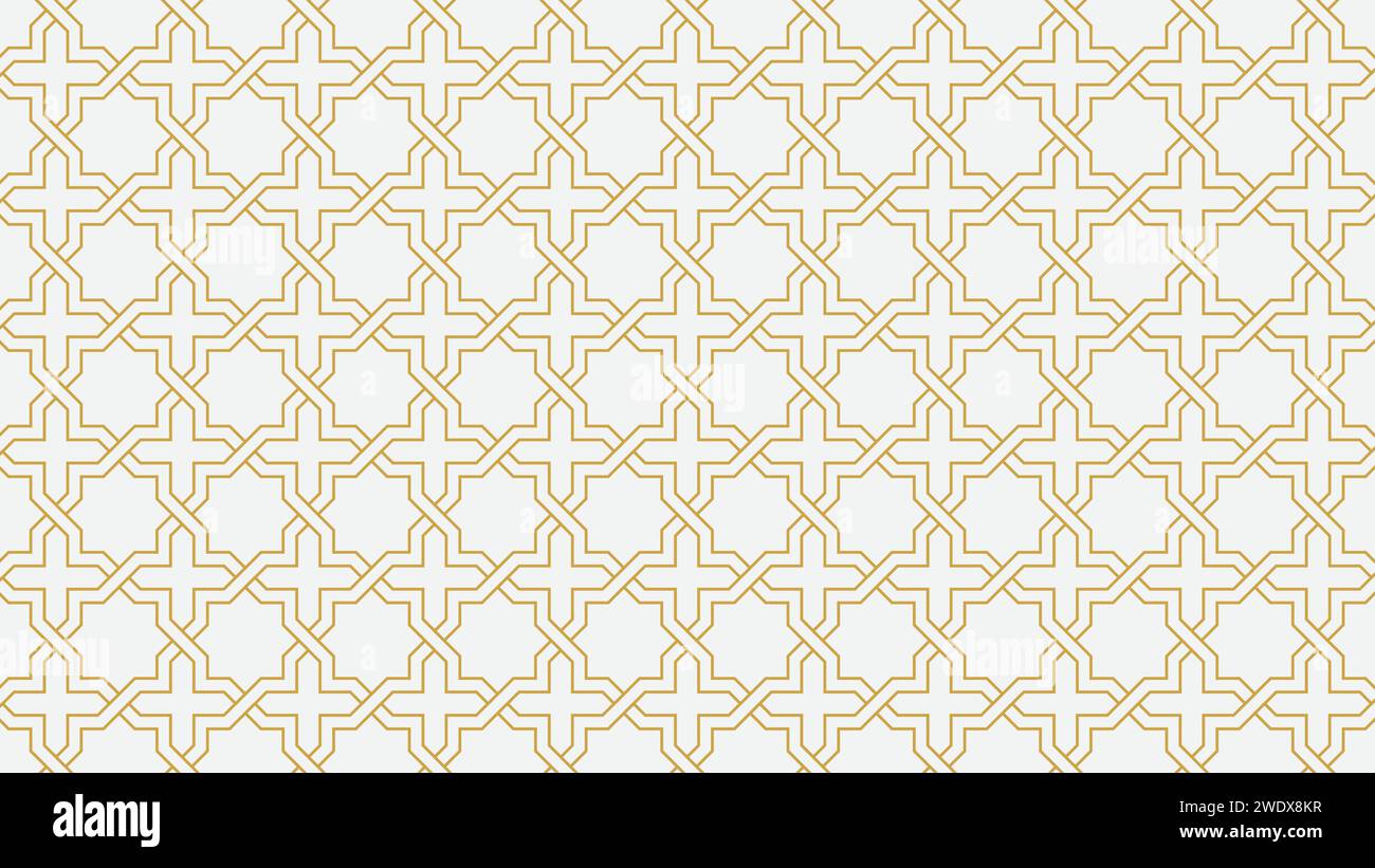 Modello senza cuciture basato sull'arte islamica tradizionale. Linee di colore oro. Ottimo design per tessuto, tessuto, rivestimento, carta da imballaggio, sfondo.linee sottili. Illustrazione Vettoriale