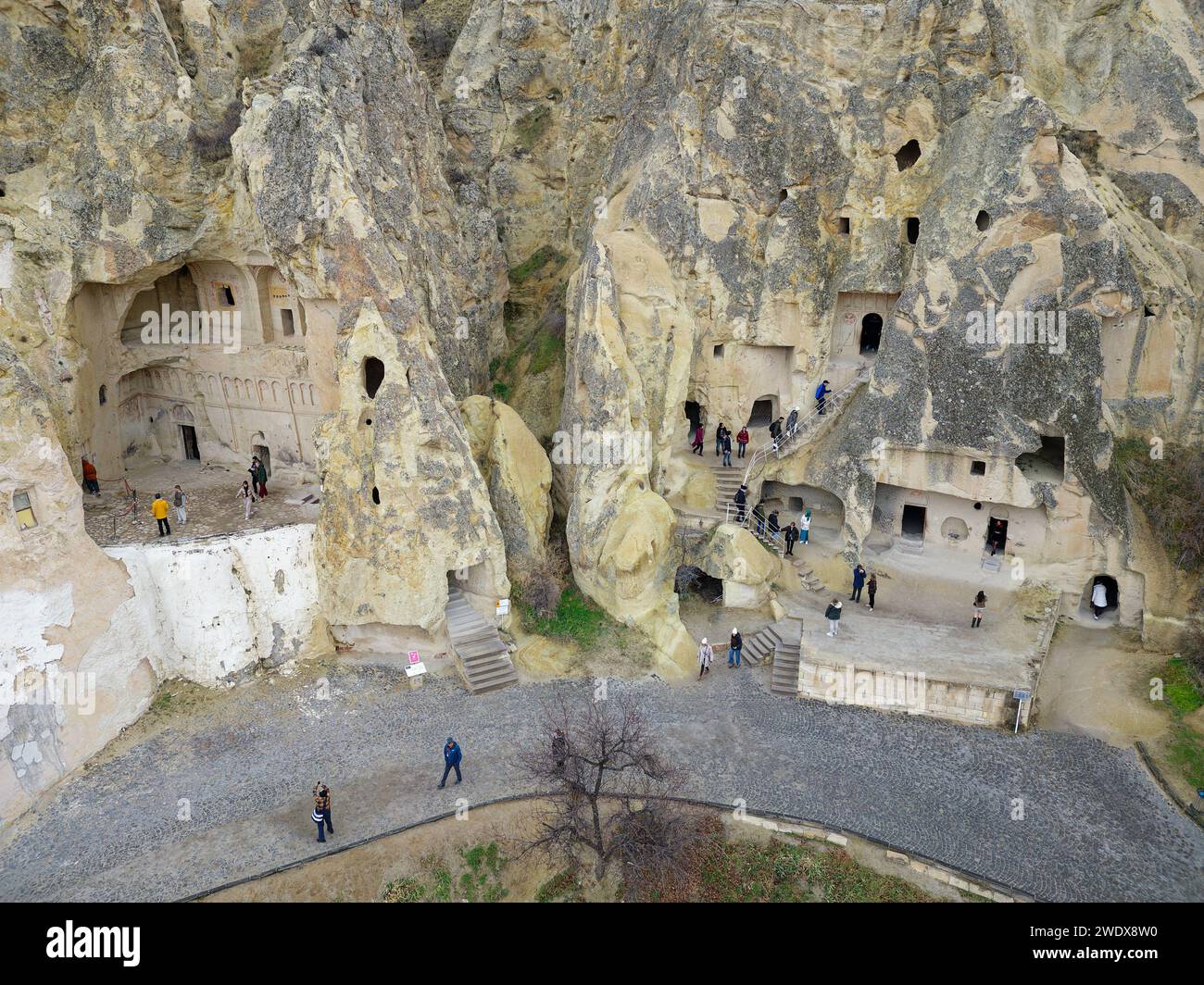 Veduta del Museo all'aperto di Goreme in Cappadocia, Turchia. Questo sito patrimonio dell'umanità dell'UNESCO è una tappa essenziale di qualsiasi itinerario Cappadociano Foto Stock