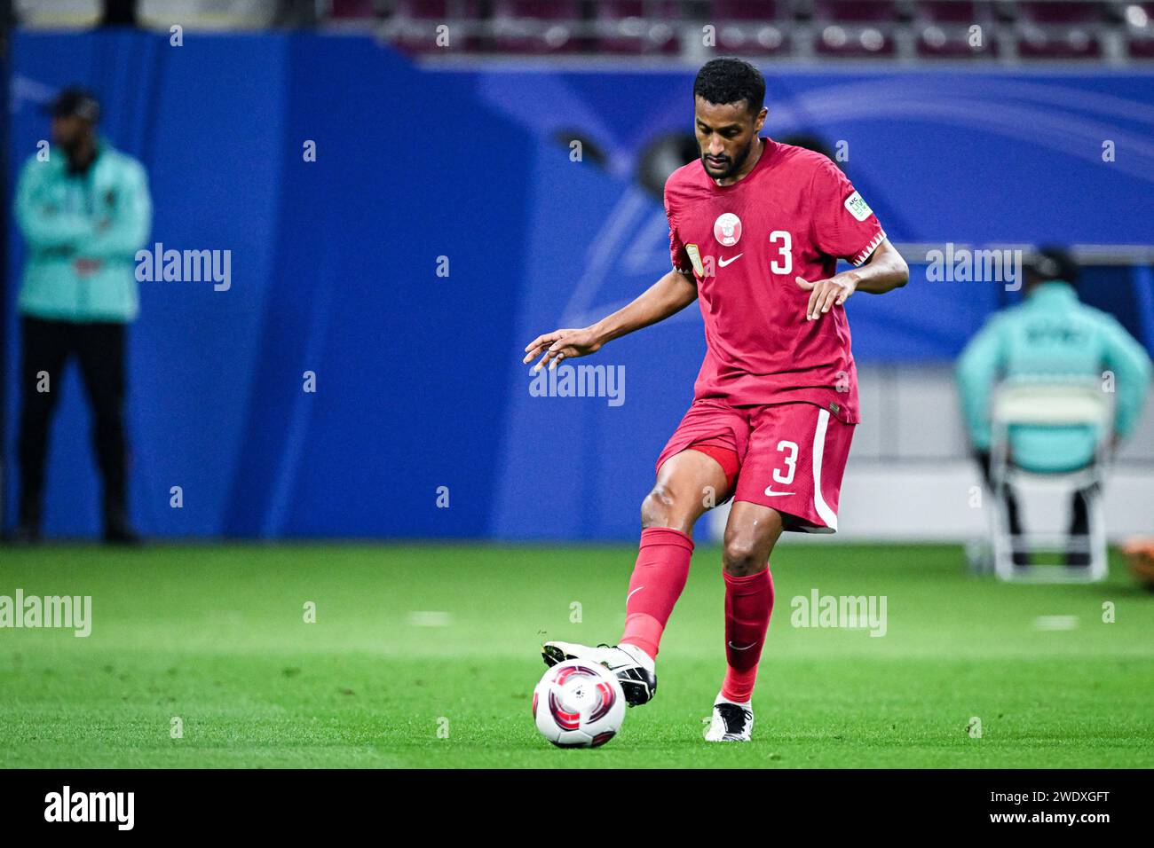 Doha, Qatar, 22 gen 2024, AFC Asian Cup Qatar 2023 gruppo A - Cina 0:1 Qatar, con un gol di Hasaan al Heidos assistito da Akram Afif, il Qatar ha sconfitto la Cina per i margini più stretti per aggiudicarsi il primo posto nel gruppo A, la Cina ha eliminato. Crediti: Runbang Zhu/Alamy Live News Foto Stock