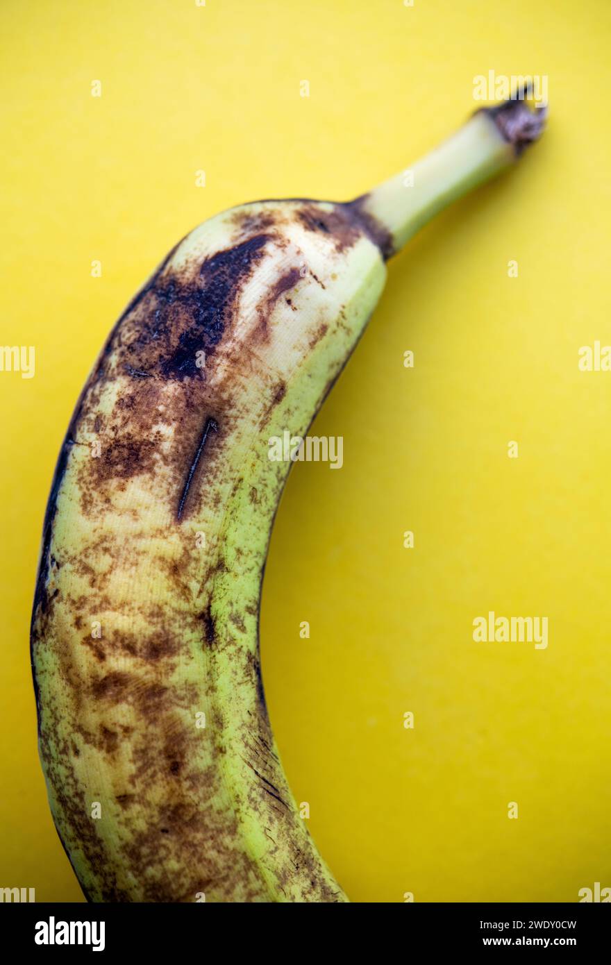 Primo piano di una banana ben matura Foto Stock