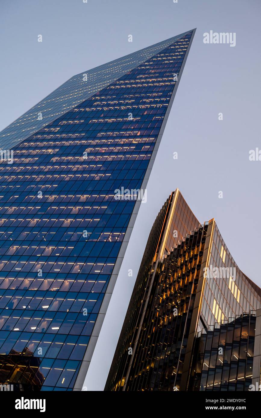 Grattacieli di Willis Towers Watson e 52-54 Lime Street o The Scalpel nel quartiere finanziario della City of London, Londra, Inghilterra, Foto Stock