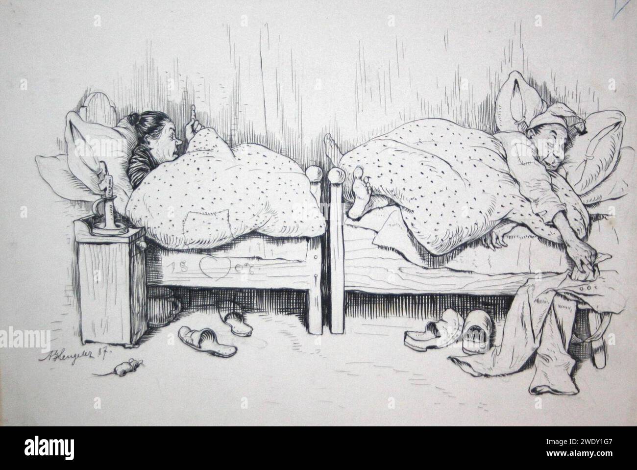 Adolf Hengeler - Ehepaar in getrennten Betten, 1887. Foto Stock