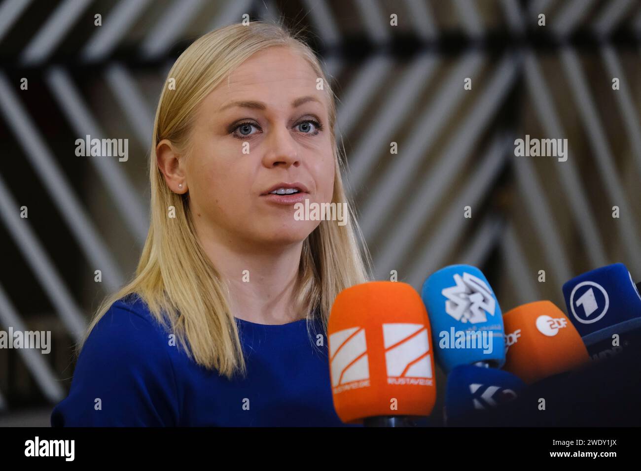 Bruxelles, Belgio. 22 gennaio 2024. Elina VALTONEN, ministro degli Esteri arriva per una riunione del Consiglio affari Esteri (FAC) presso la sede dell'UE a Bruxelles, in Belgio il 22 gennaio 2024 credito: ALEXANDROS MICHAILIDIS/Alamy Live News Foto Stock