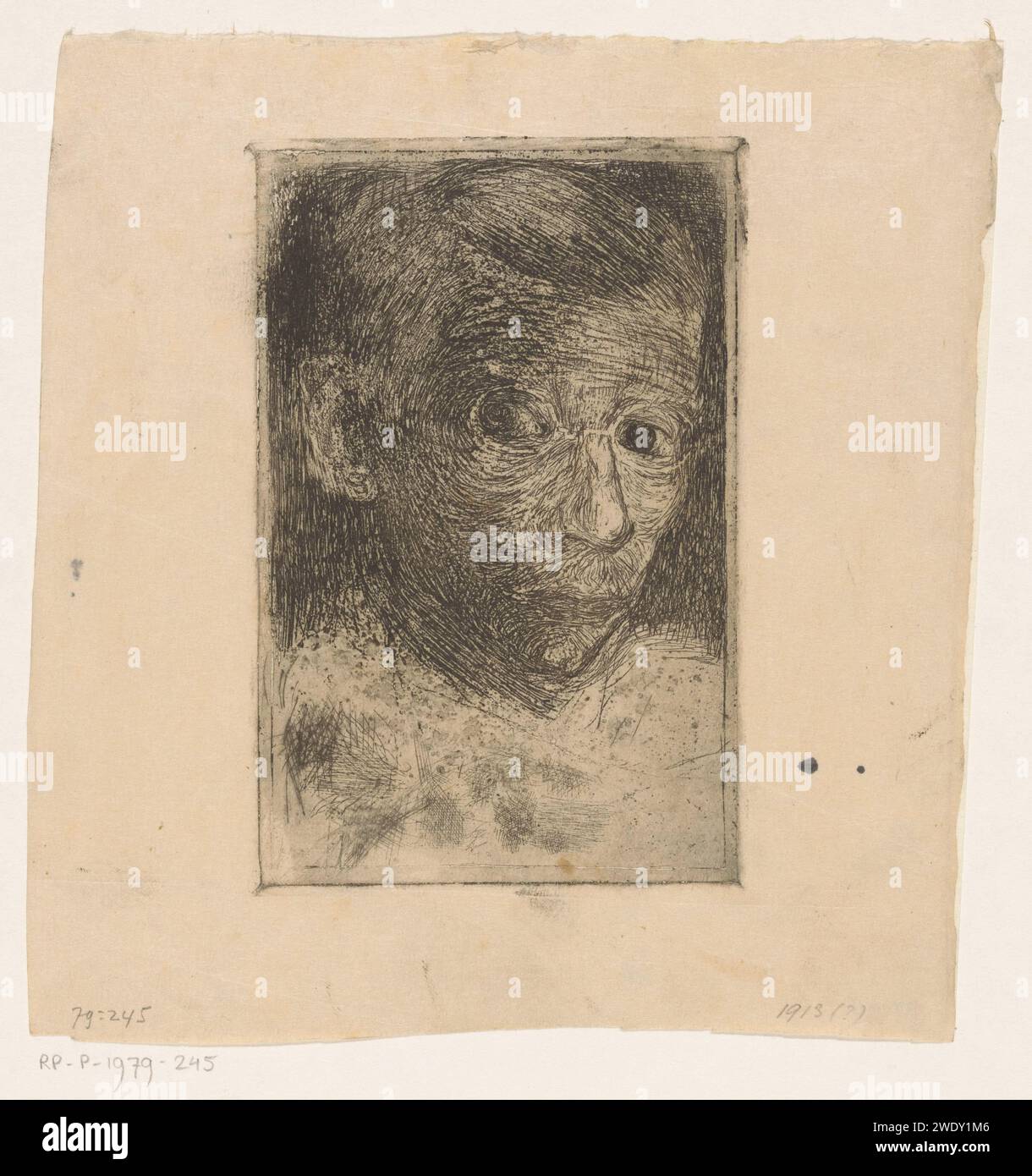 ZELFORTART, JAN Mankes, 1915 stampa su carta, incisione ritratto, autoritratto dell'artista Foto Stock