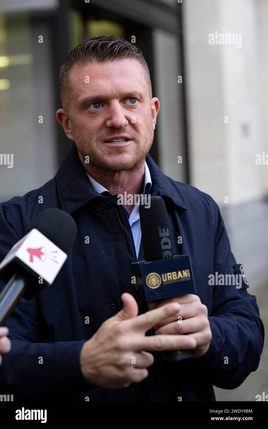 Il fondatore della English Defence League Tommy Robinson (Stephen Lennon), 40 anni, appare alla Westminster Magistrates Court, 22 gennaio 2023 Foto Stock