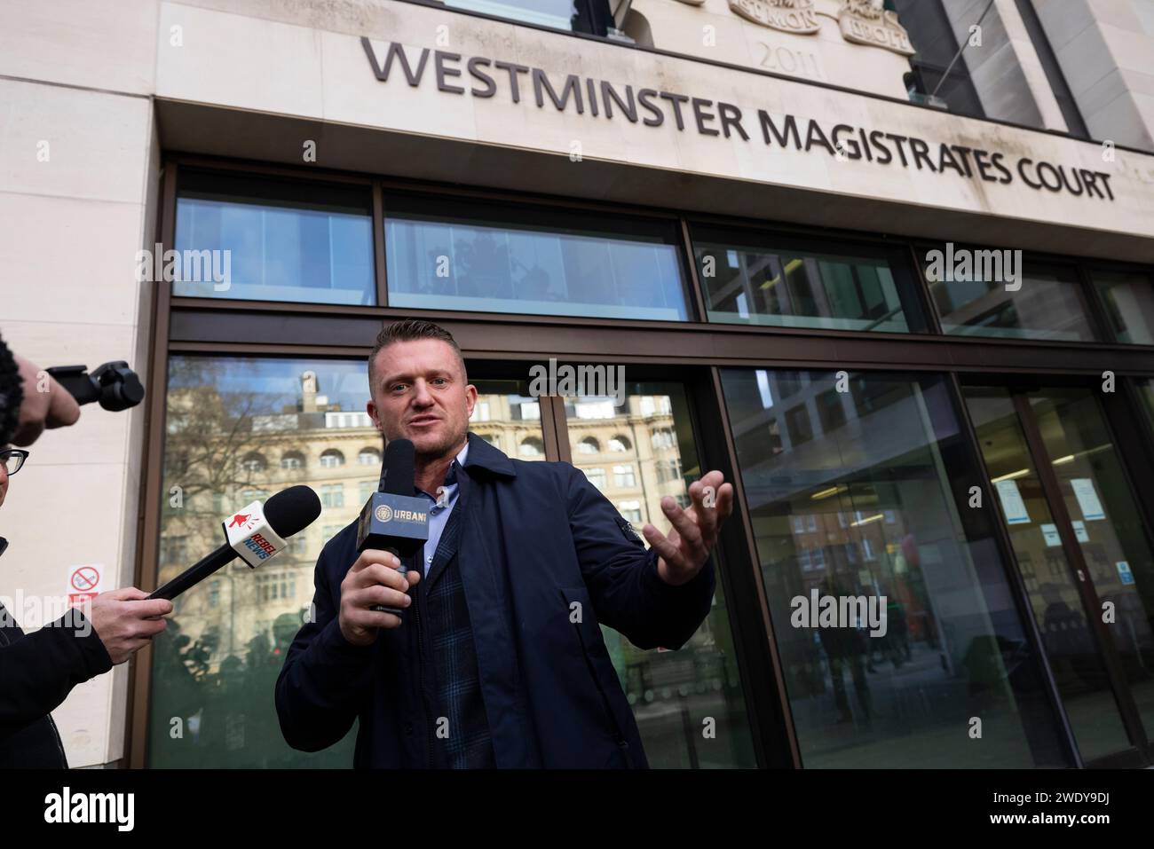 Il fondatore della English Defence League Tommy Robinson (Stephen Lennon), 40 anni, appare alla Westminster Magistrates Court, 22 gennaio 2023 Foto Stock