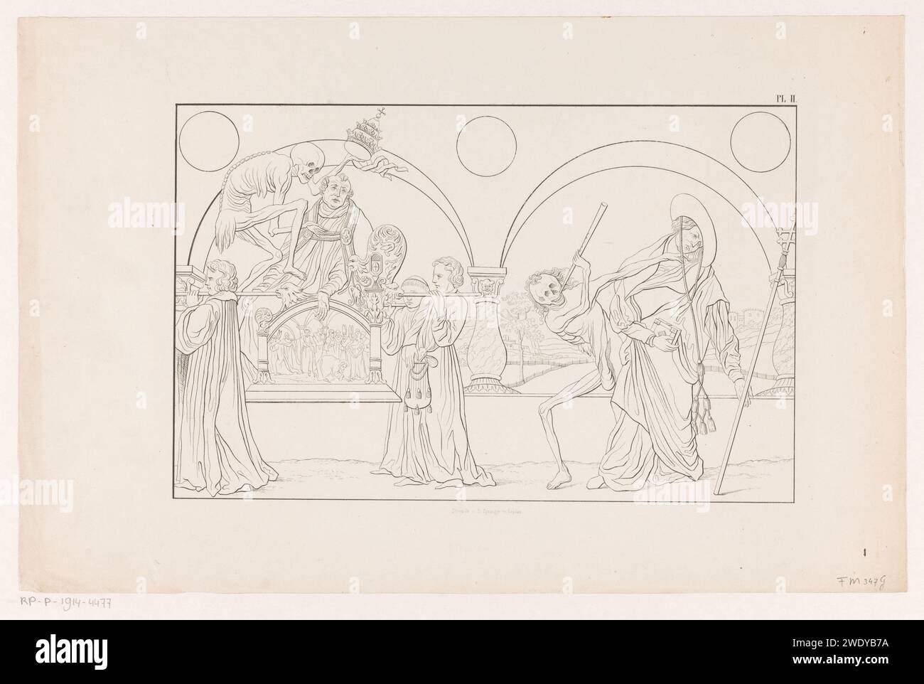 Papa e Cardinale visitati da Dead, Leendert Springer (i) (possibile), in o prima del 1844 stampa presentazione da un ballo di morte. Un papa e un cardinale sono visitati da organismi risoluttivi. Leida danza di carta della morte; morte insieme a uno o più esseri umani Foto Stock