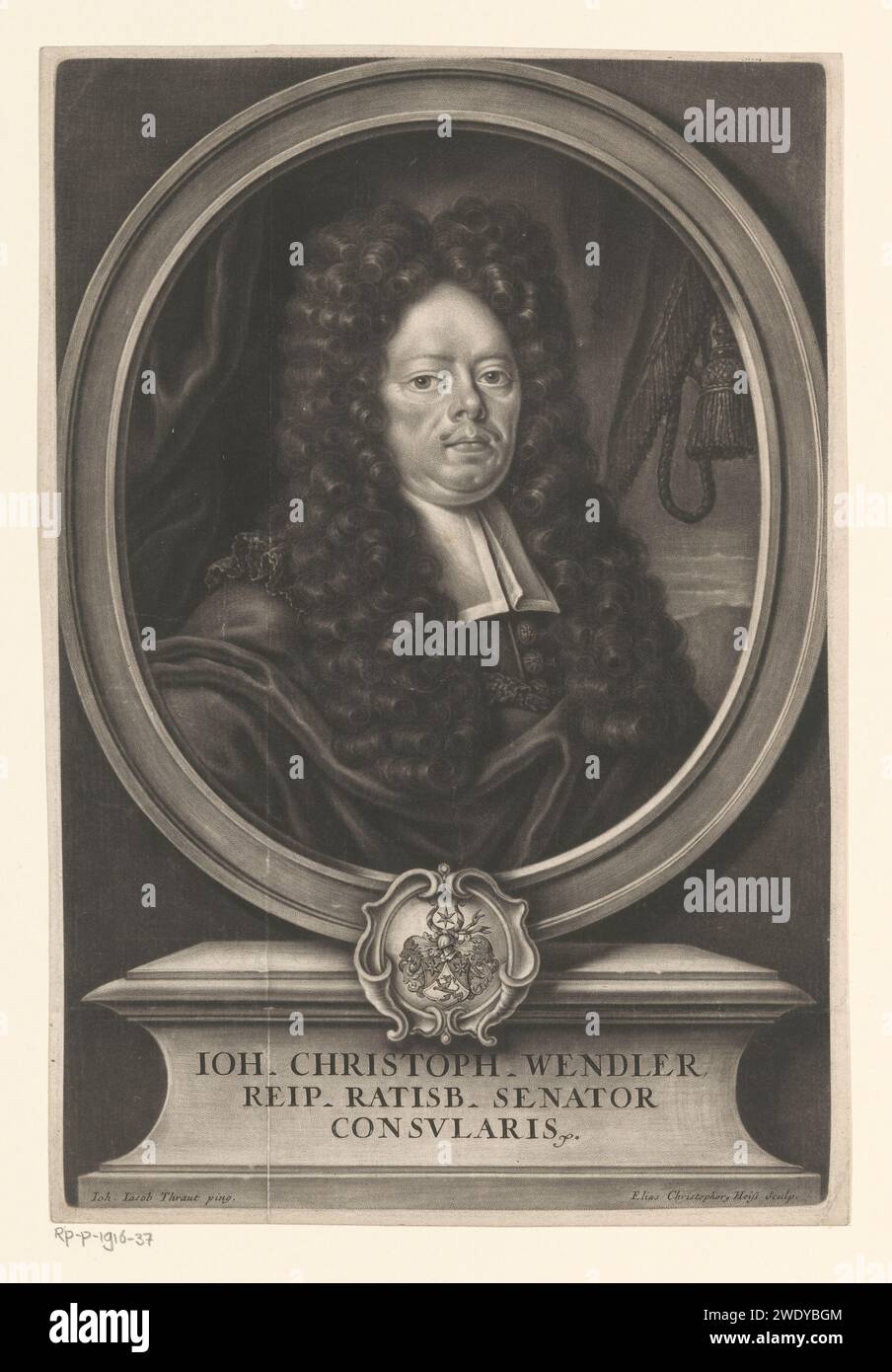 Ritratto van Johann Christoph Wendler, Elias Christopf Heiss, in onore di Johann Franz Jacob Traut, 1670 - 1715 stampa di Augusta carta incisione di persone storiche. cuscinetto araldico Foto Stock