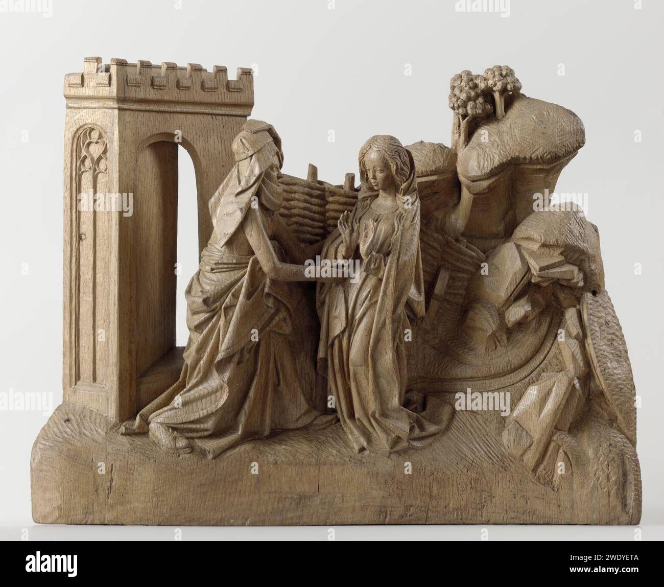 Adriaen van Wesel, la Visitazione, quercia con tracce di policromia, h 52 cm x L 67 cm x P 16,5 cm, 1475- 1477, Foto Stock