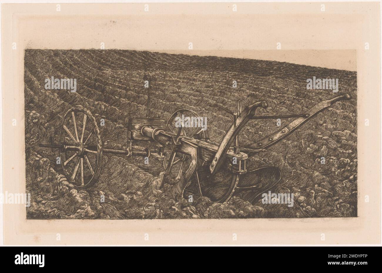 Team in un campo, Pieter Dupont, c. 1900 stampa Francia carta incisione attrezzi agricoli: Aratro Foto Stock