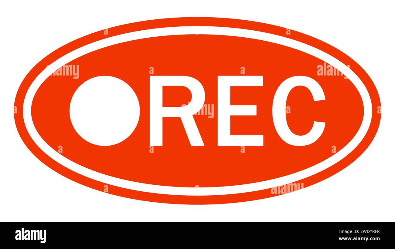 Tasto ovale REC, icona del segnale di registrazione video, avvertenza REC rossa Illustrazione Vettoriale