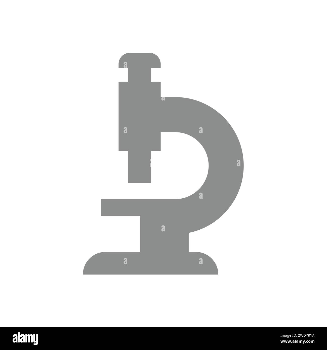 Icona del vettore del microscopio. Scienza semplice e simbolo di laboratorio. Illustrazione Vettoriale