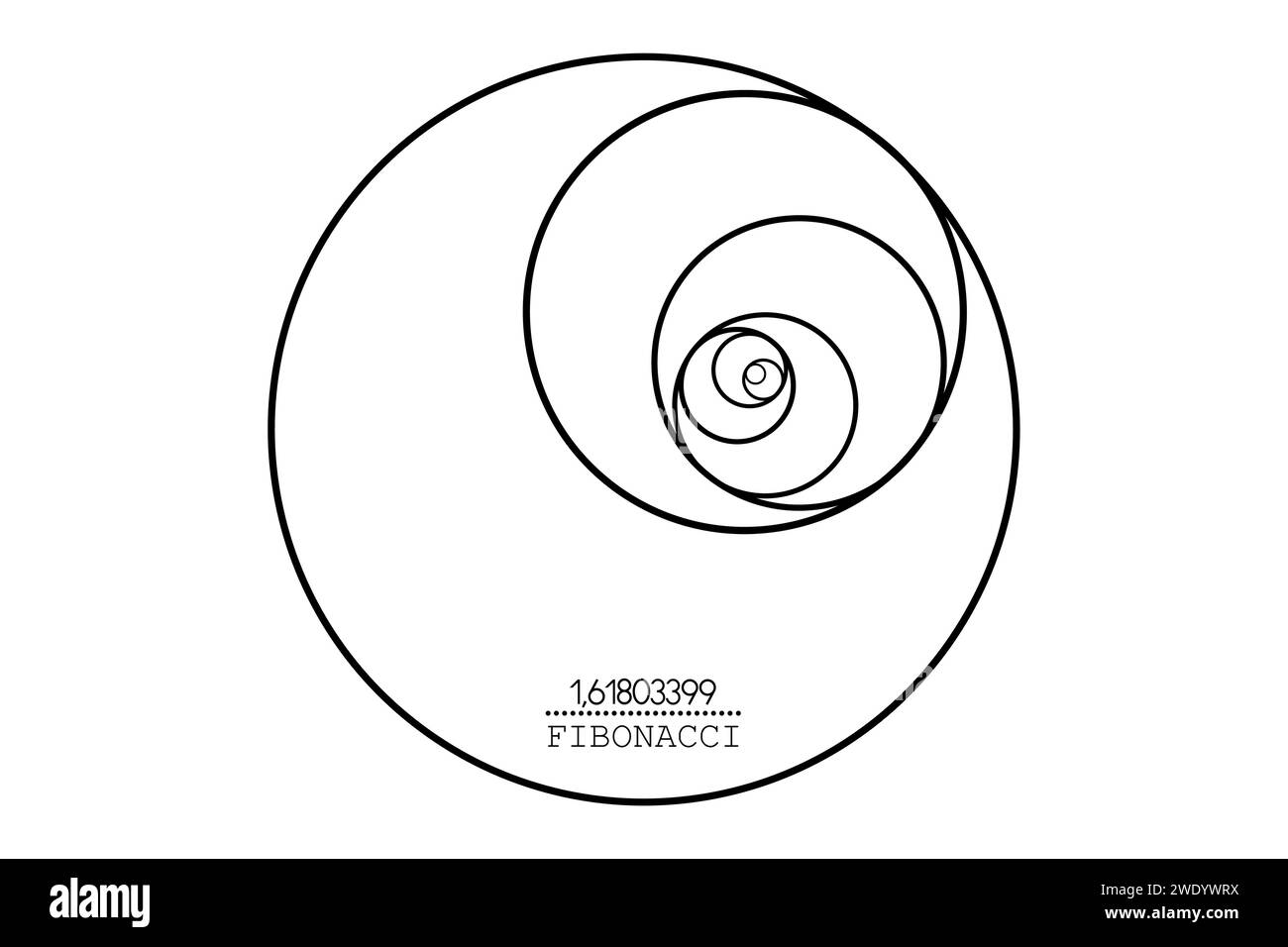 Cerchio di sequenza Fibonacci. Golden ratio. Forme geometriche a spirale. Cerchi in proporzione dorata. Design futuristico minimalista di moda. Logo. Vettore Illustrazione Vettoriale