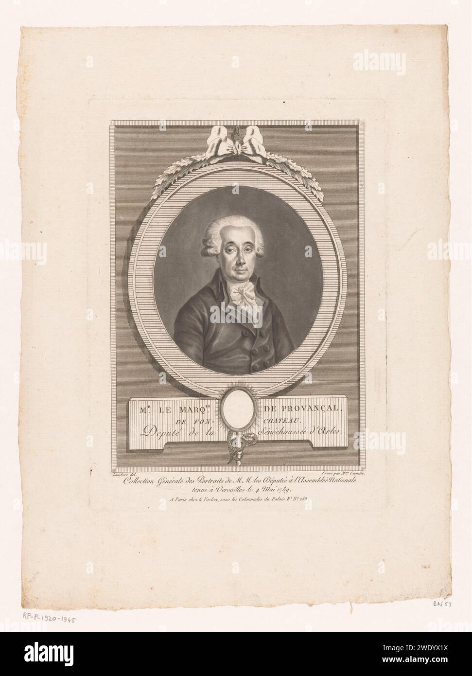 Portret van Conrad de Provancal de Fontchâteau, di Markies Van Provencal, Marie Jeanne Louise Francesca Suzanne Cernel Champion, After Lambert, 1791 tipografia: Francepublisher: Paris paper etching Historical people. politico, ad esempio leader del partito Foto Stock