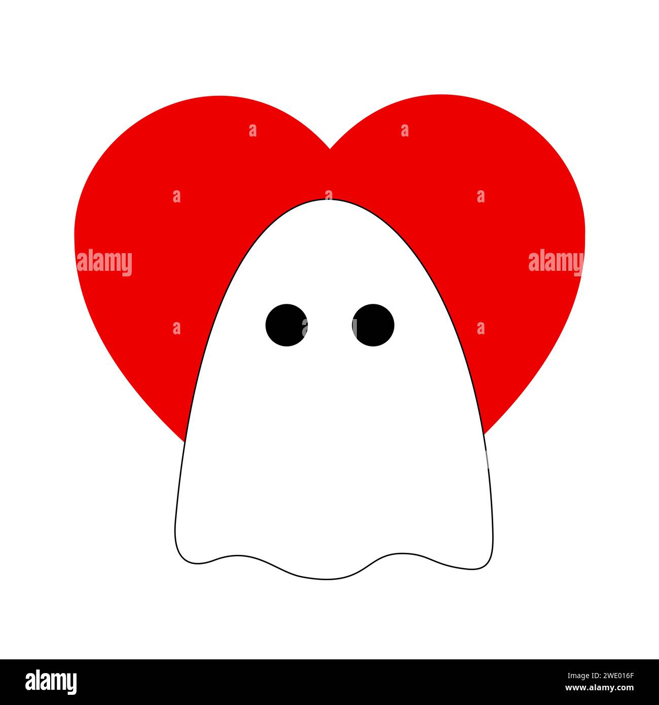 Ghosting - il cuore dell'amore è nascosto dal bogey bianco. Metafora di essere invisibile ed evitato nel rapporto d'amore e nel partenariato. Isol. Illustrazione vettoriale Foto Stock