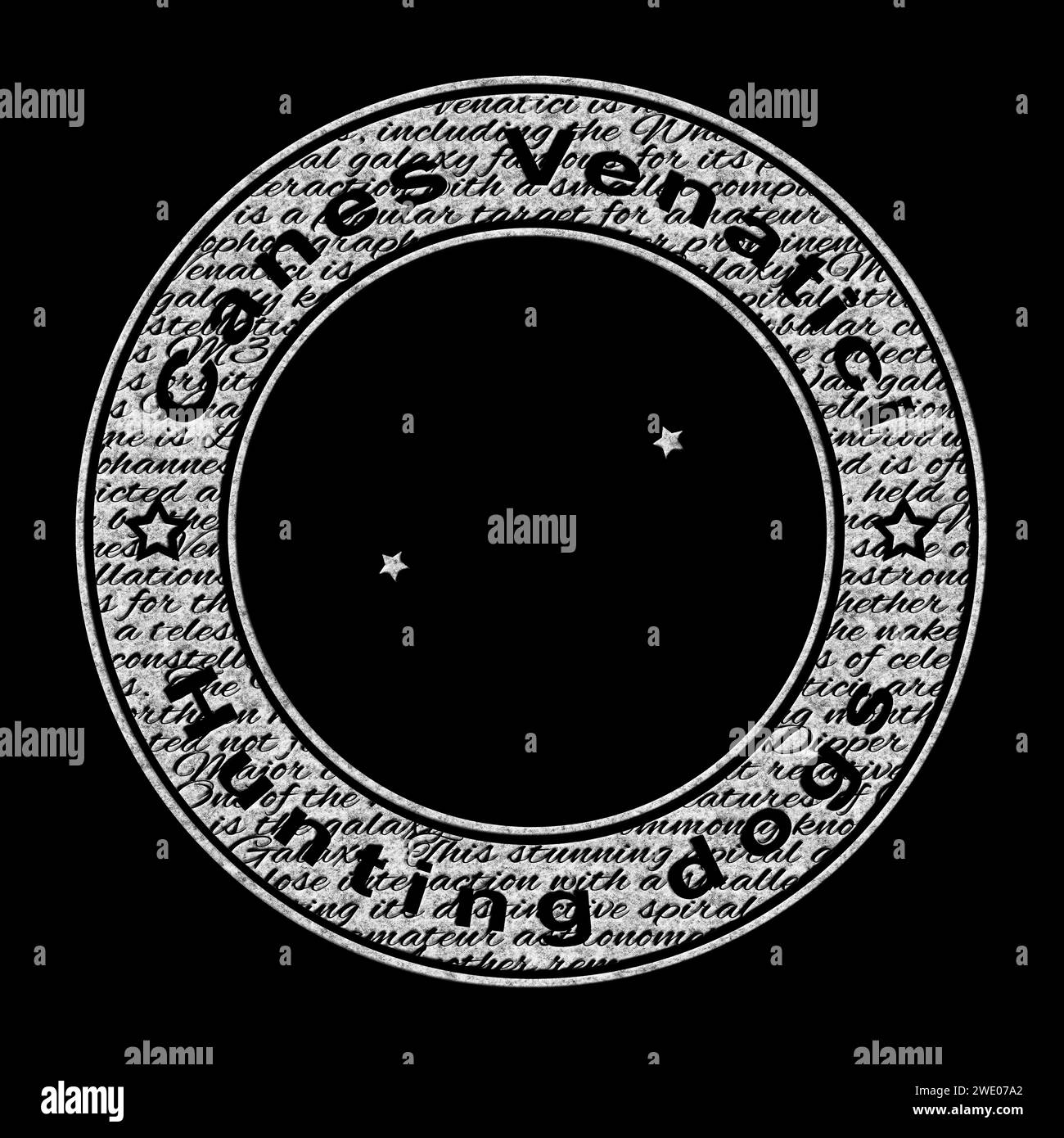 Canes Venatici Star Constellation, su sfondo nero, Hunting Dogs Constellation Foto Stock