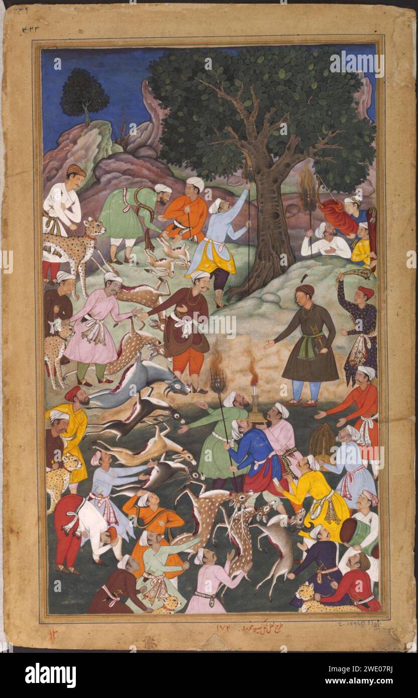Akbar begutachtet Seine Jagdbeute bei Fackelschein. Foto Stock