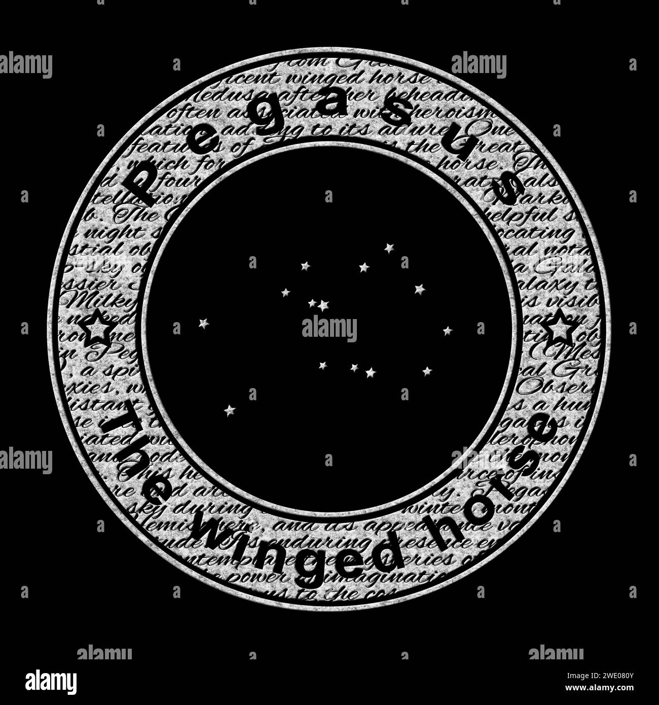 Pegasus Star Constellation, su sfondo nero, Winged Horse Constellation Foto Stock