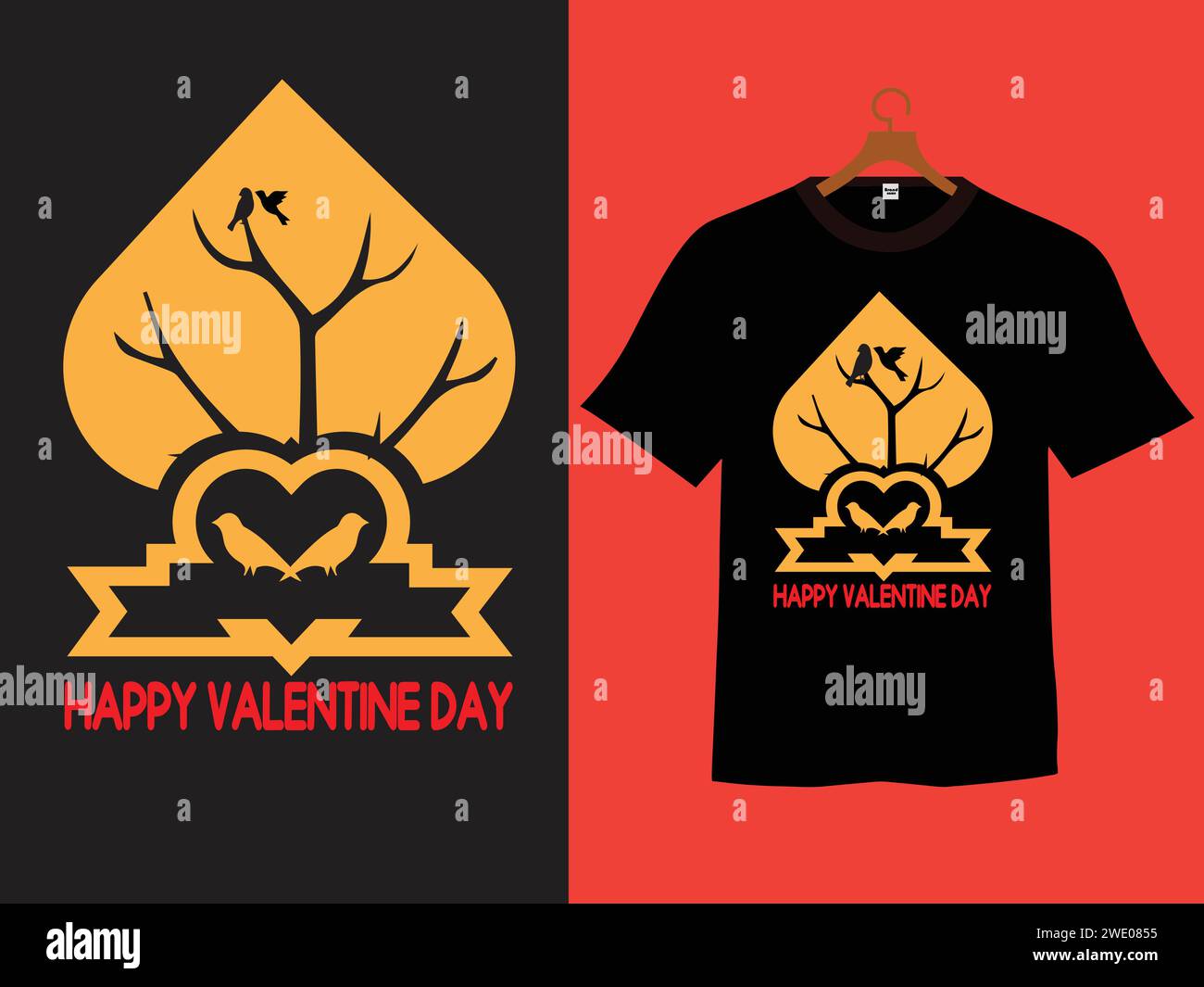 T-shirt da giorno happy Valentines con Love Bird Vector Illustrazione Vettoriale