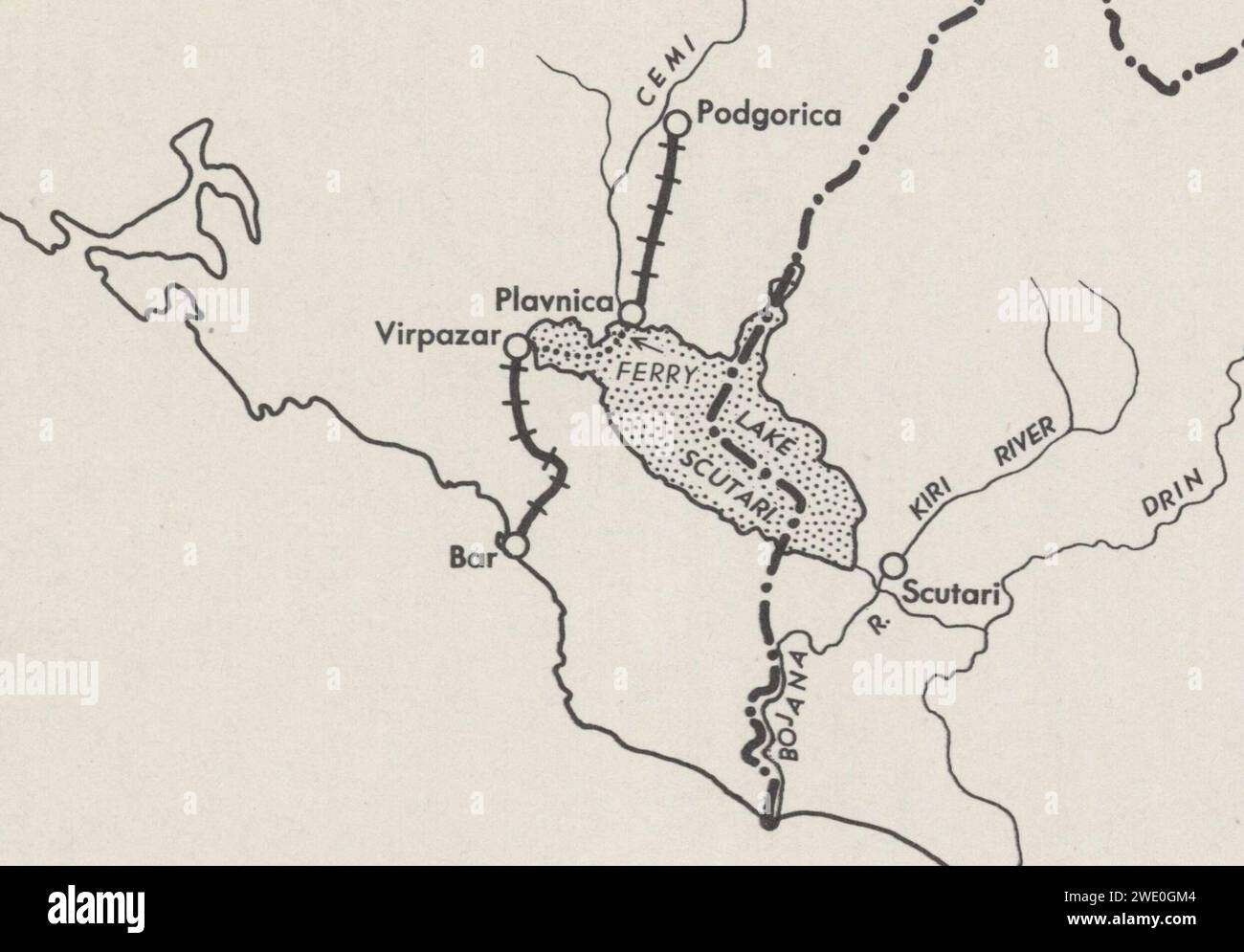 Albania Railroads, Mappa n. 2605, 14 ottobre 1943, Edizione provvisoria. Stati Uniti, Office of Strategic Services, Research and Analysis Branch. Scala ca. Da 1 a 1.077.480 (Stanford wv761jx1024 00 0001, tagliato, Bar). Foto Stock