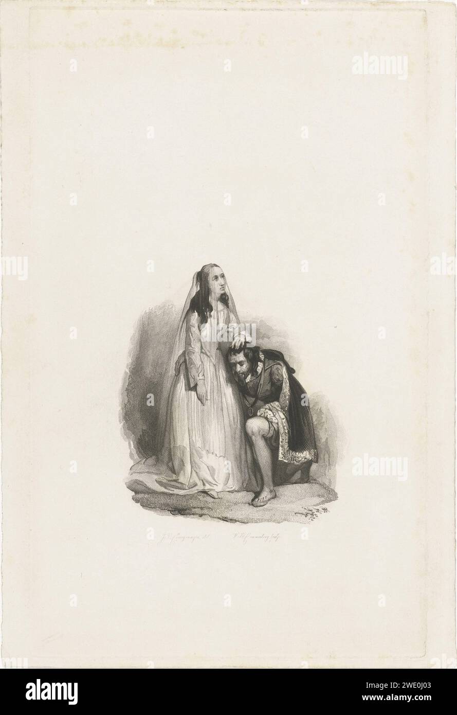 Jose Kneelt Down per Florinde, Henricus Wilhelmus Couwenberg, dopo Reinier Craeyvanger, 1838 stampa Amsterdam carta acciaio incisione amore nascosto Foto Stock