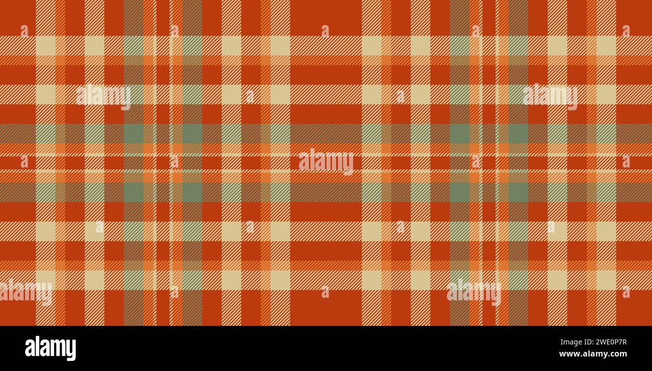 Motivo tessuto cinese per il nuovo anno, sfondo punk tartan senza cuciture. Controllo vettoriale texture a quadri di layout in arancione e ambra. Illustrazione Vettoriale