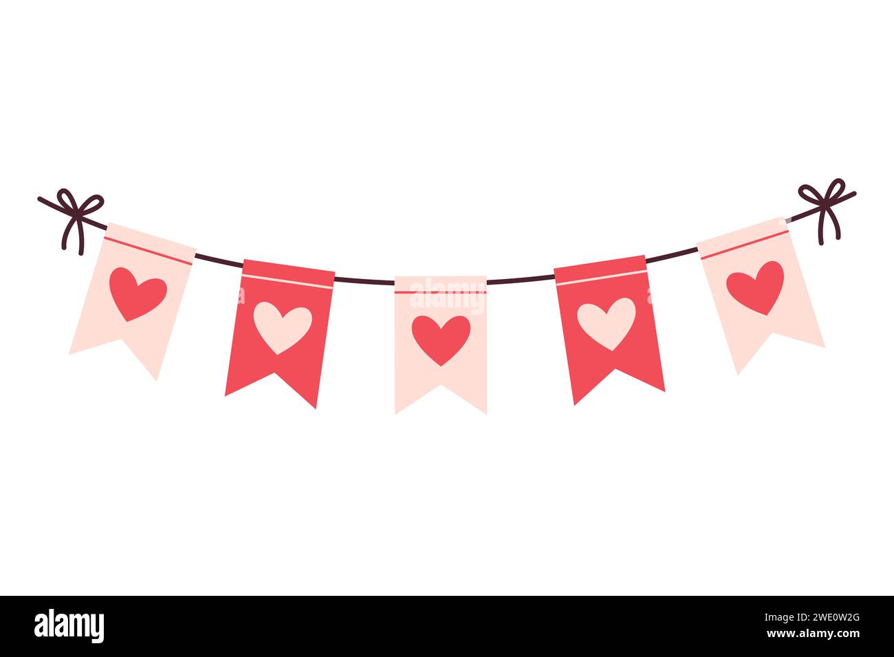 ghirlanda festosa di San Valentino di bandiere con cuore. concetto di matrimonio e giorno valentine. Semplice disegnata a mano. Stile piatto retrò. Perfetto per poster e biglietti d'auguri di San Valentino. Illustrazione vettoriale Illustrazione Vettoriale