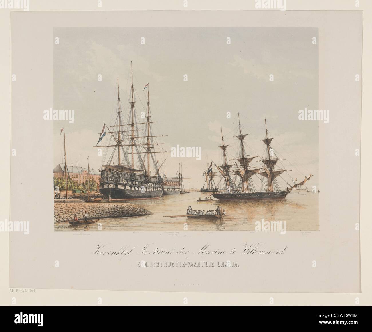 Korvet Z.M. Urania e Lineschip Z.M. Kortenaert, Gerard Pre -Garden, 1851 - 1880 ufficio didattico stampa zr. La signorina Urania e la nave d'attesa sr. La signorina Kortenaer si trova nell'Oude Rijkswerf Willemsoord. Navi di carta Utrecht (in generale) Willemsoord Foto Stock