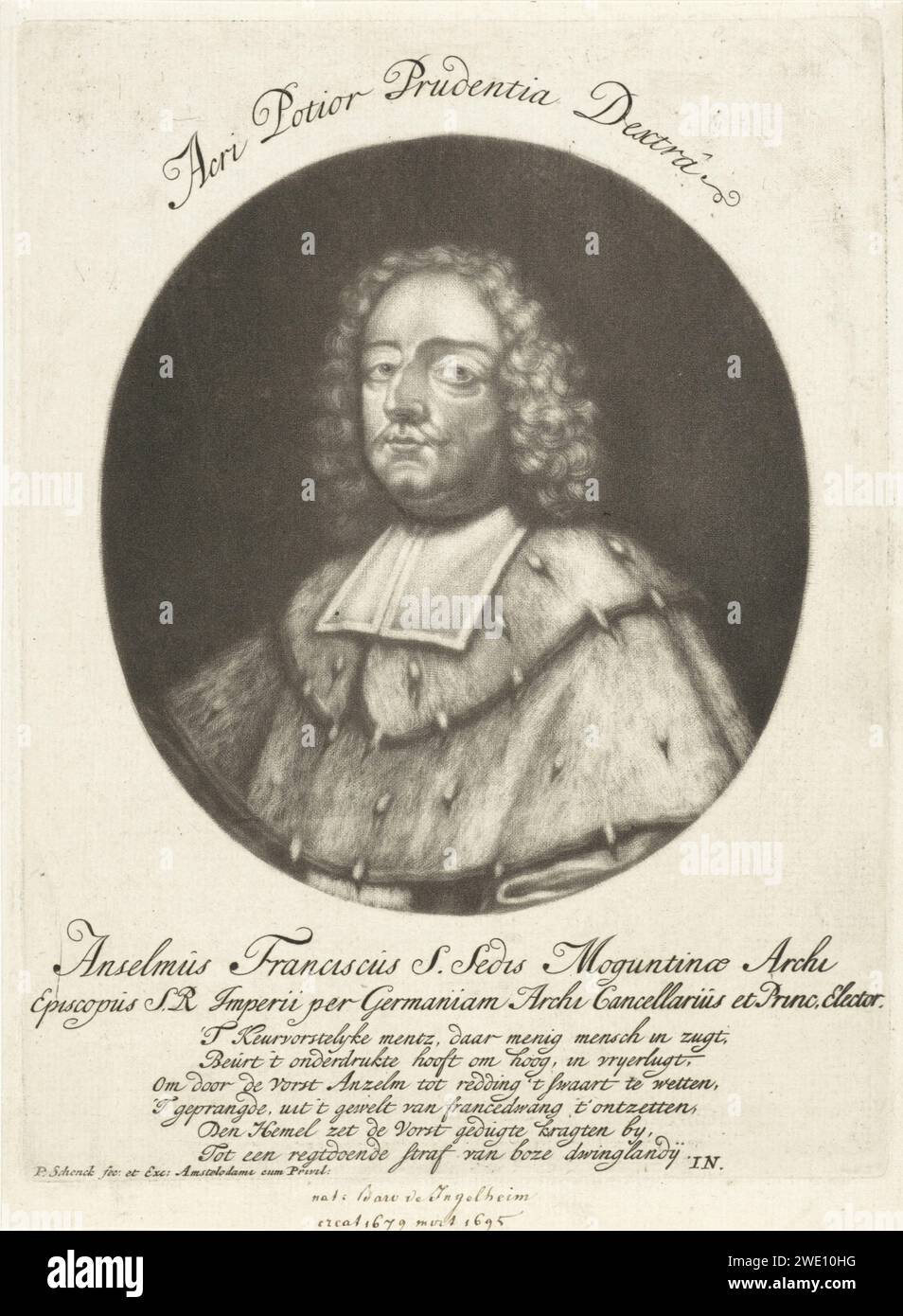 Ritratto di Anselm Franz von Ingelheim, Arcivescovo van Mainz, Pieter Schenk (i), 1670 - 1713 stampa Amsterdam paper Engraving Foto Stock