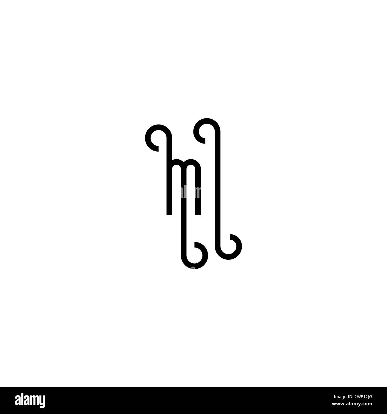 Design iniziale del logo MI Simple Curved Concept sfondo bianco e nero Illustrazione Vettoriale