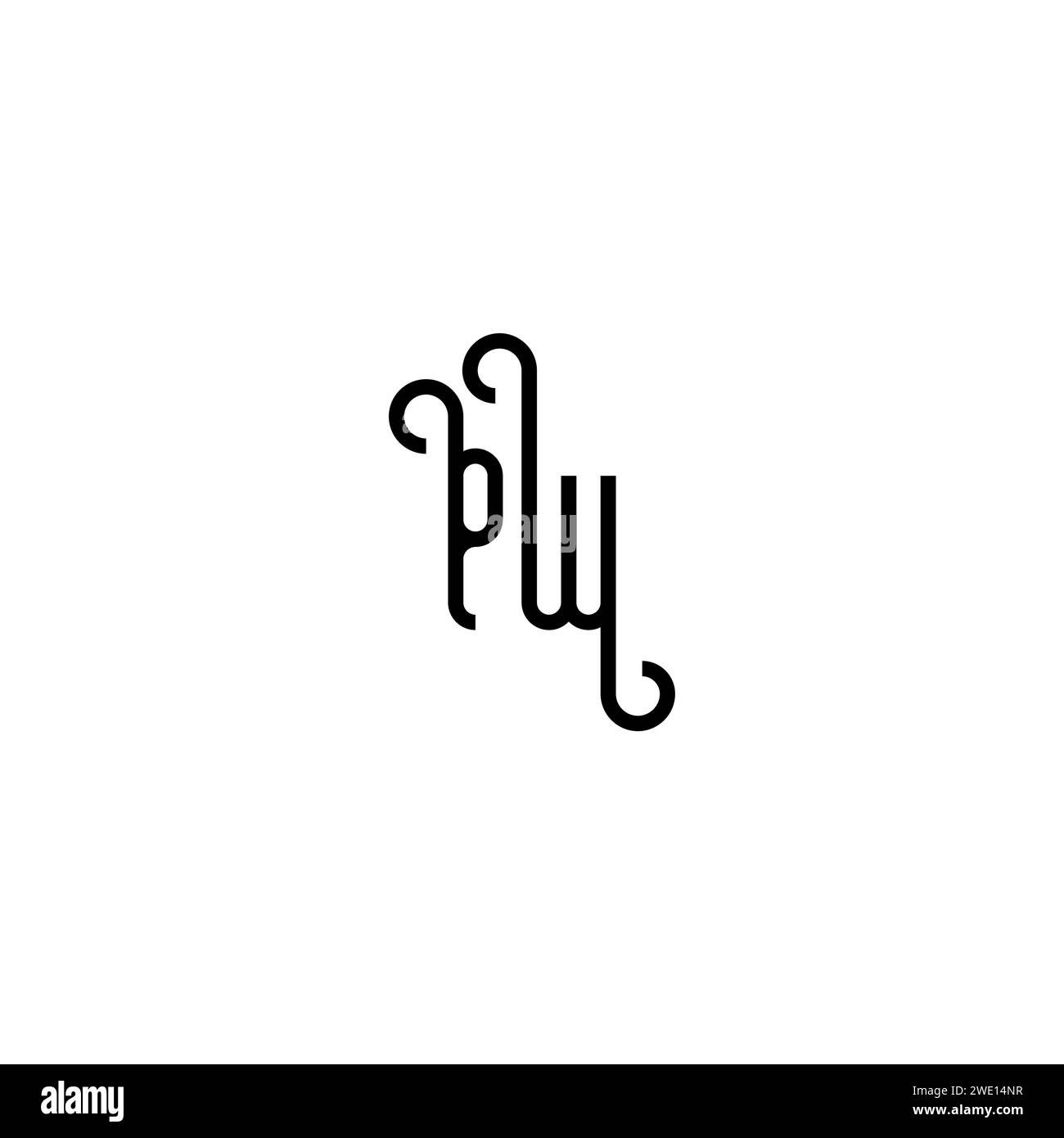 Design del logo iniziale PW Simple Curved Concept sfondo bianco e nero Illustrazione Vettoriale
