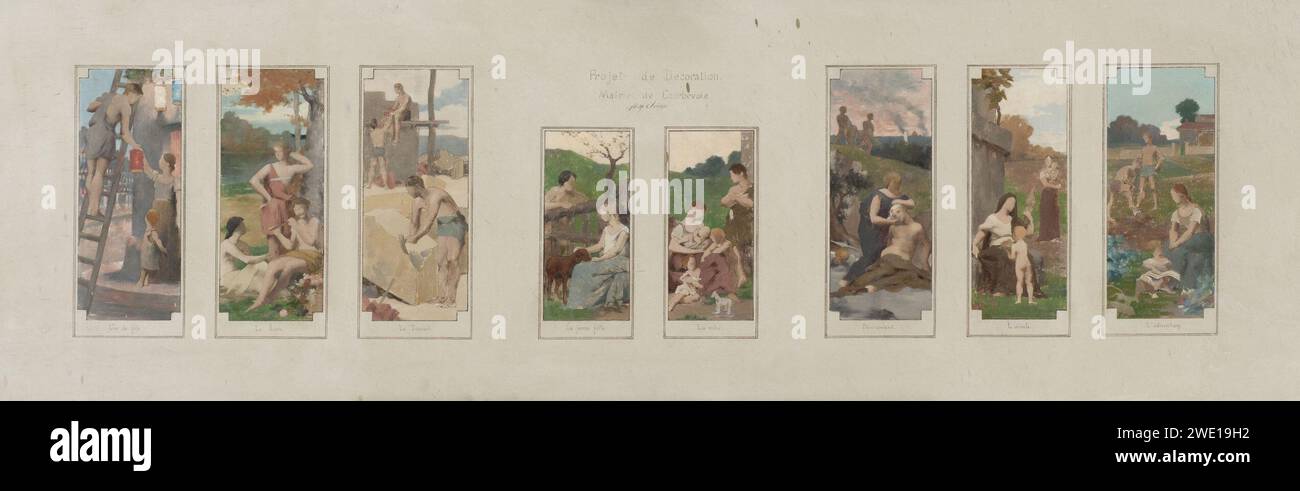 Alexandre Séon - Esquisse pour la salle des fêtes de la mairie de Courbevoie , Jour de fête. Le repos. Le travail. La Foto Stock