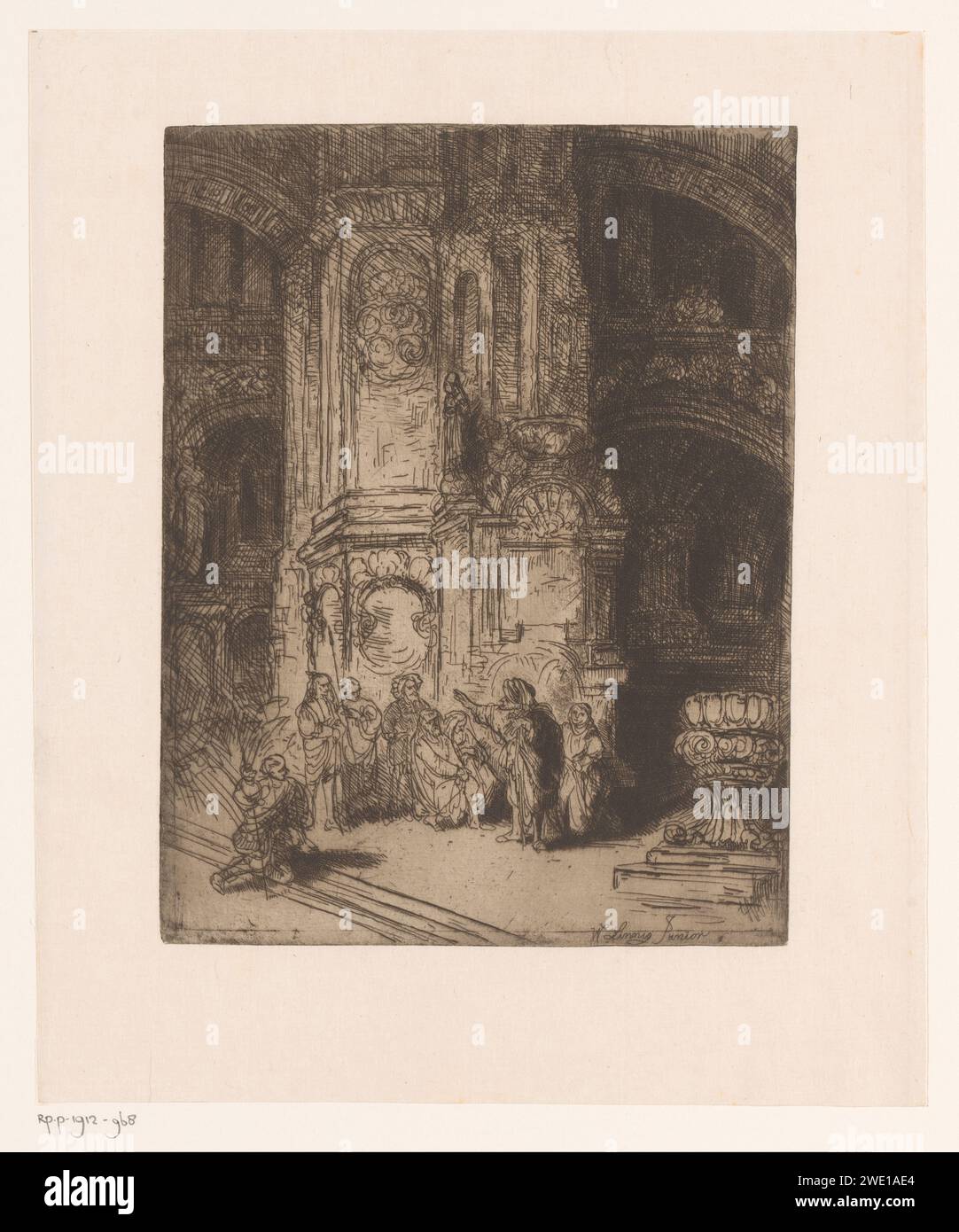 Interno di una sinagoga, Willem Linnig (II), 1876 - 1889 carta stampata incisione / punto a secco la sinagoga (come edificio e luogo di culto  religione ebraica) Foto Stock