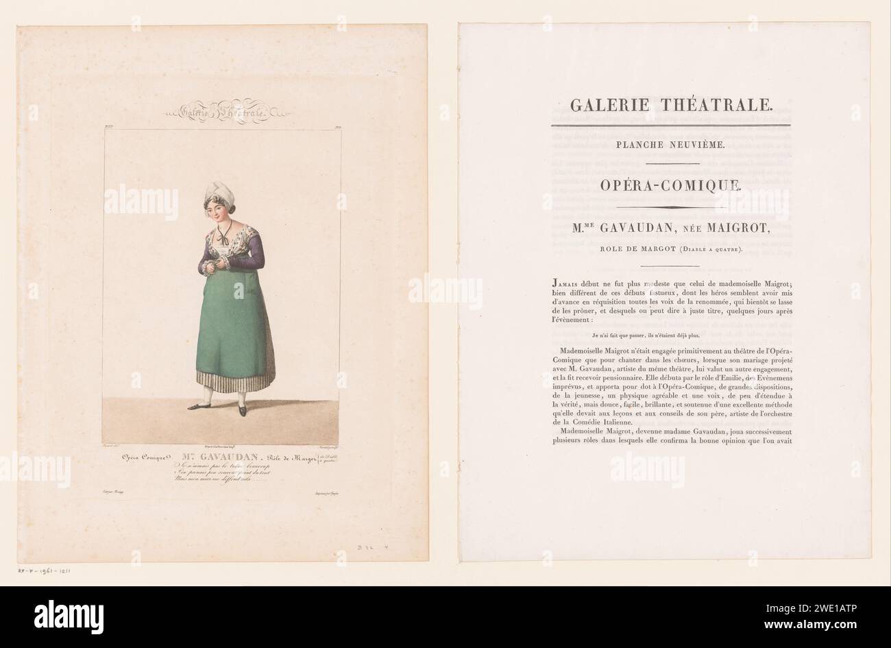 Portret van Alexandrine Marie Agathe Gavaudan in de Rol van Margot in le Diable at Four, Antoine Maxime Monsaldy, After Favart, 1812 - 1834 stampa Paris paper Engraving Historical Persons. ritratto di attore, attrice. ritratto di cantante d'opera Foto Stock