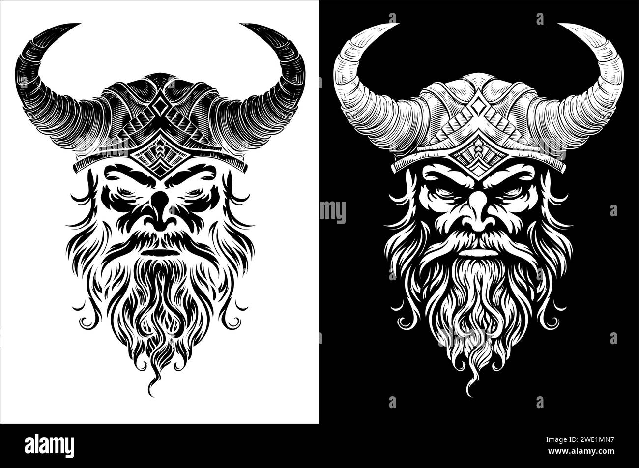 Viking Warrior Man strong Mascot Face in Helmet Illustrazione Vettoriale