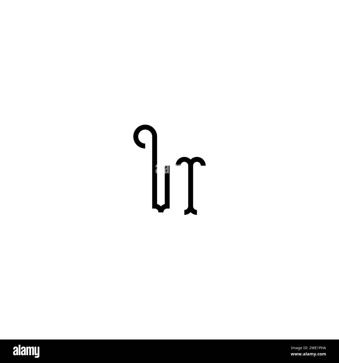 VT semplice design curvo del logo iniziale sfondo bianco e nero Illustrazione Vettoriale