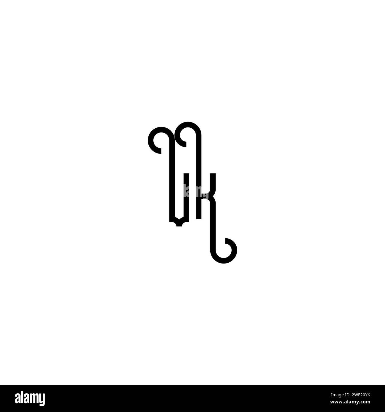 Design del logo iniziale VK Simple Curved Concept sfondo bianco e nero Illustrazione Vettoriale