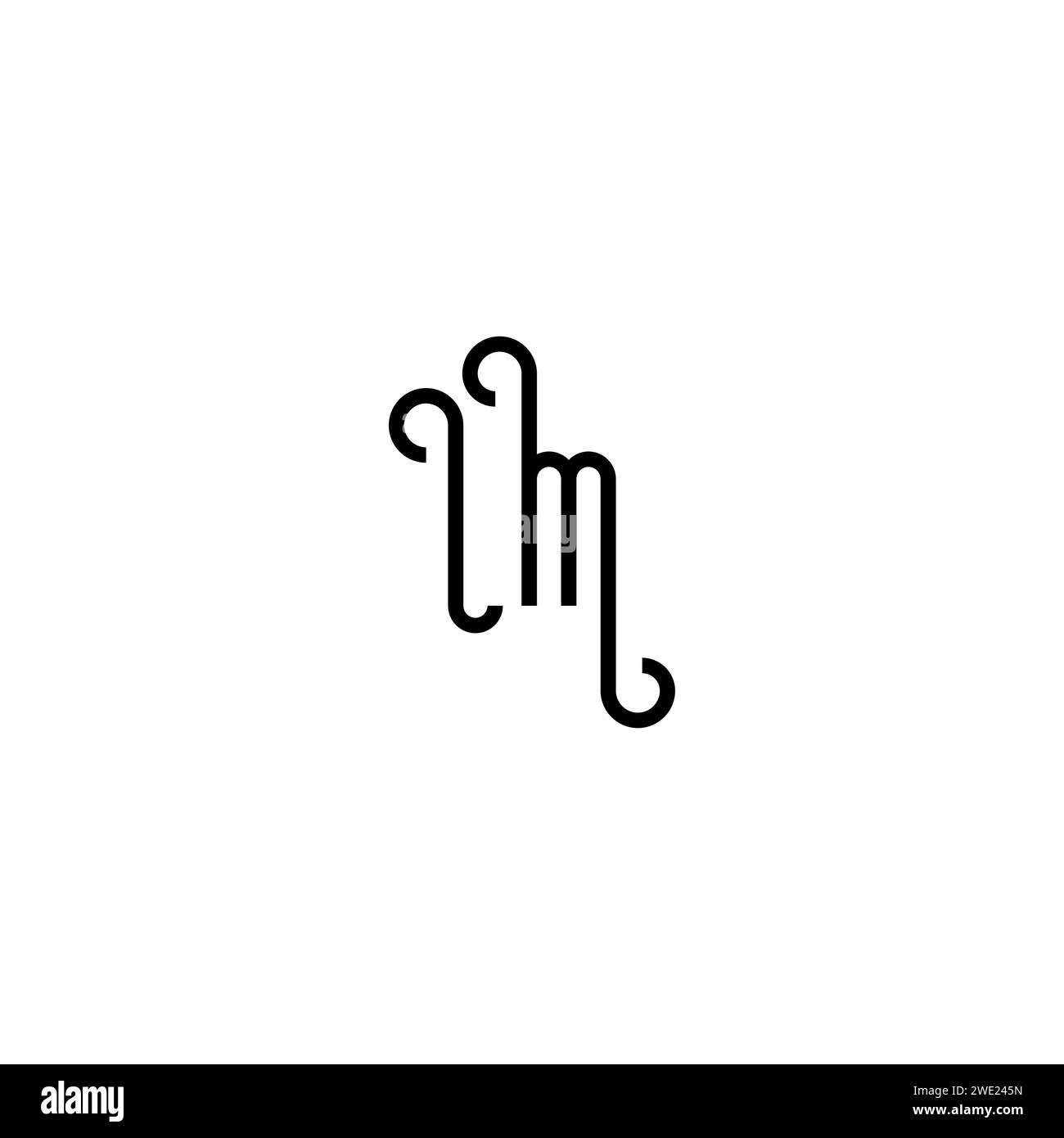Design del logo iniziale LM Simple Curved Concept su sfondo bianco e nero Illustrazione Vettoriale