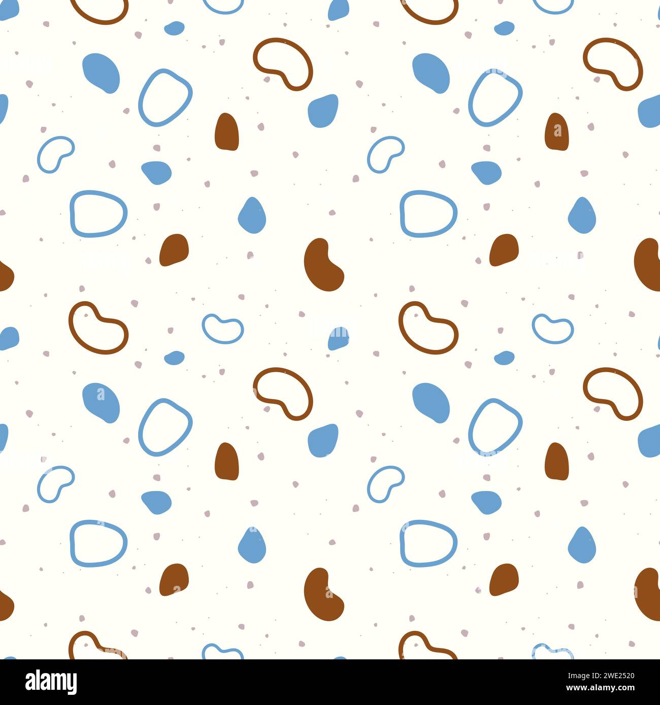 Fondale marino estivo. Pattern con pietre e forme e contorni di piccole dimensioni astratti. Colori marrone e blu. Illustrazione vettoriale Illustrazione Vettoriale