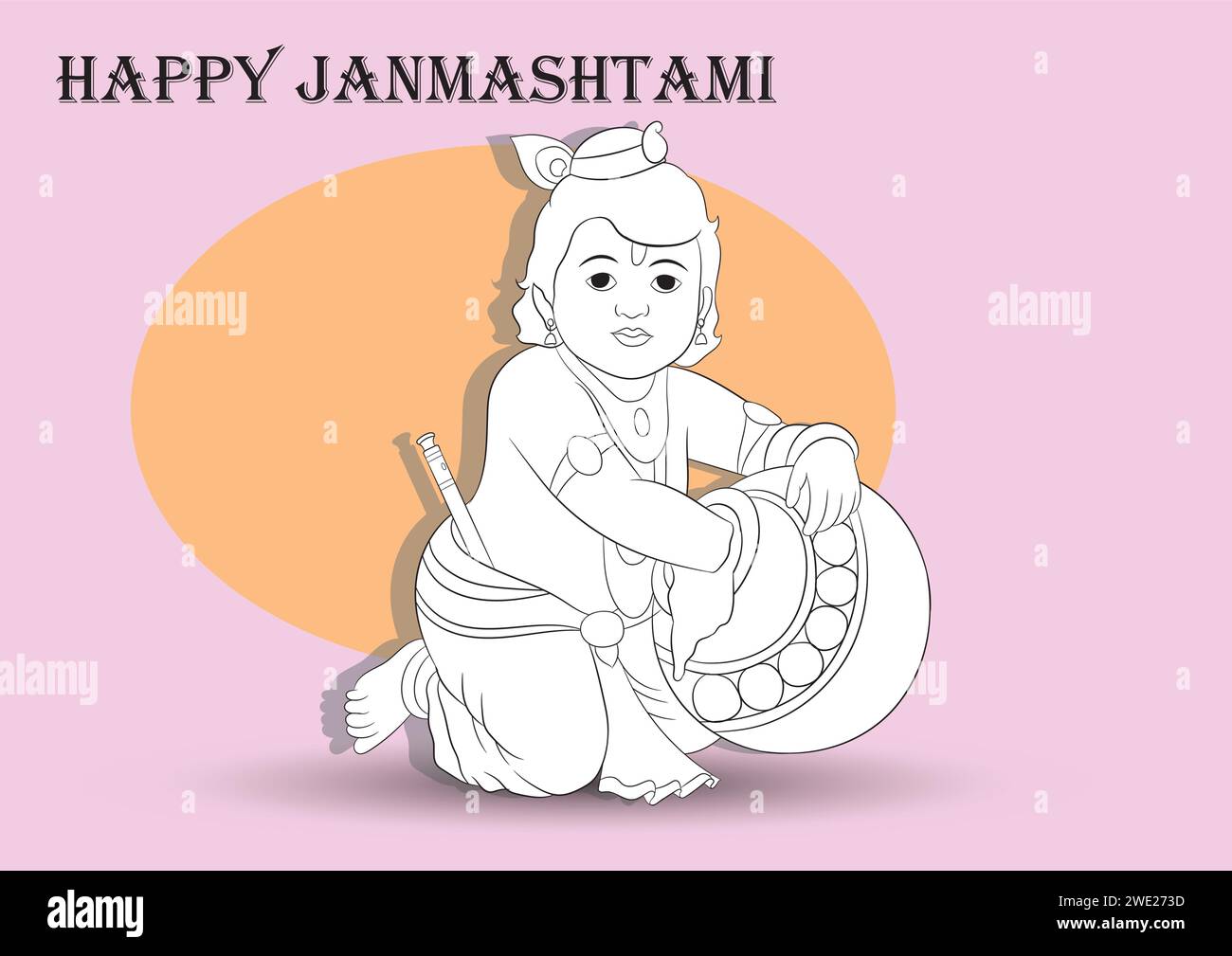 Buon biglietto d'auguri per la celebrazione di Janmashtami con bozzetto di Lord Krishna Illustrazione Vettoriale