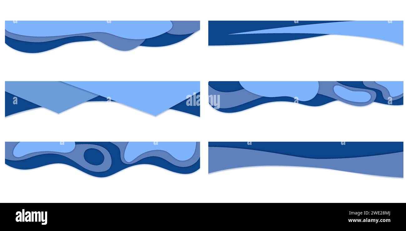 Intestazione divisore per carta tagliata per app, banner o poster. Set di forme divisori modello per sito Web. Linee curve, gocce, Wave Collection of Design Illustrazione Vettoriale